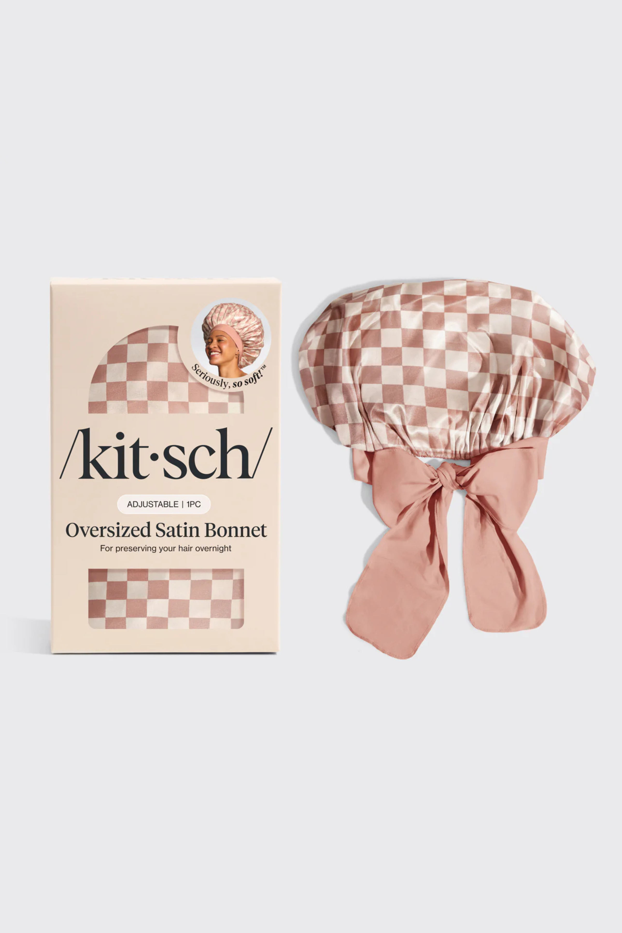 Kit-sch oversized satin bonnet with packaging on a white background