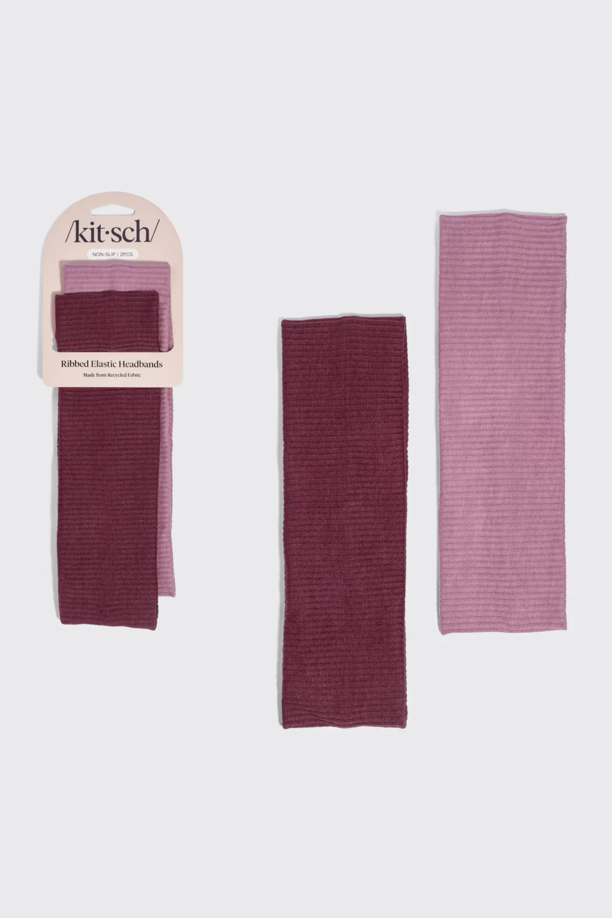 KITSCH - Recycled Fabric Ribbed Elastic Headbands 2pc Set - Cherry Lacquer & Dusty Pink