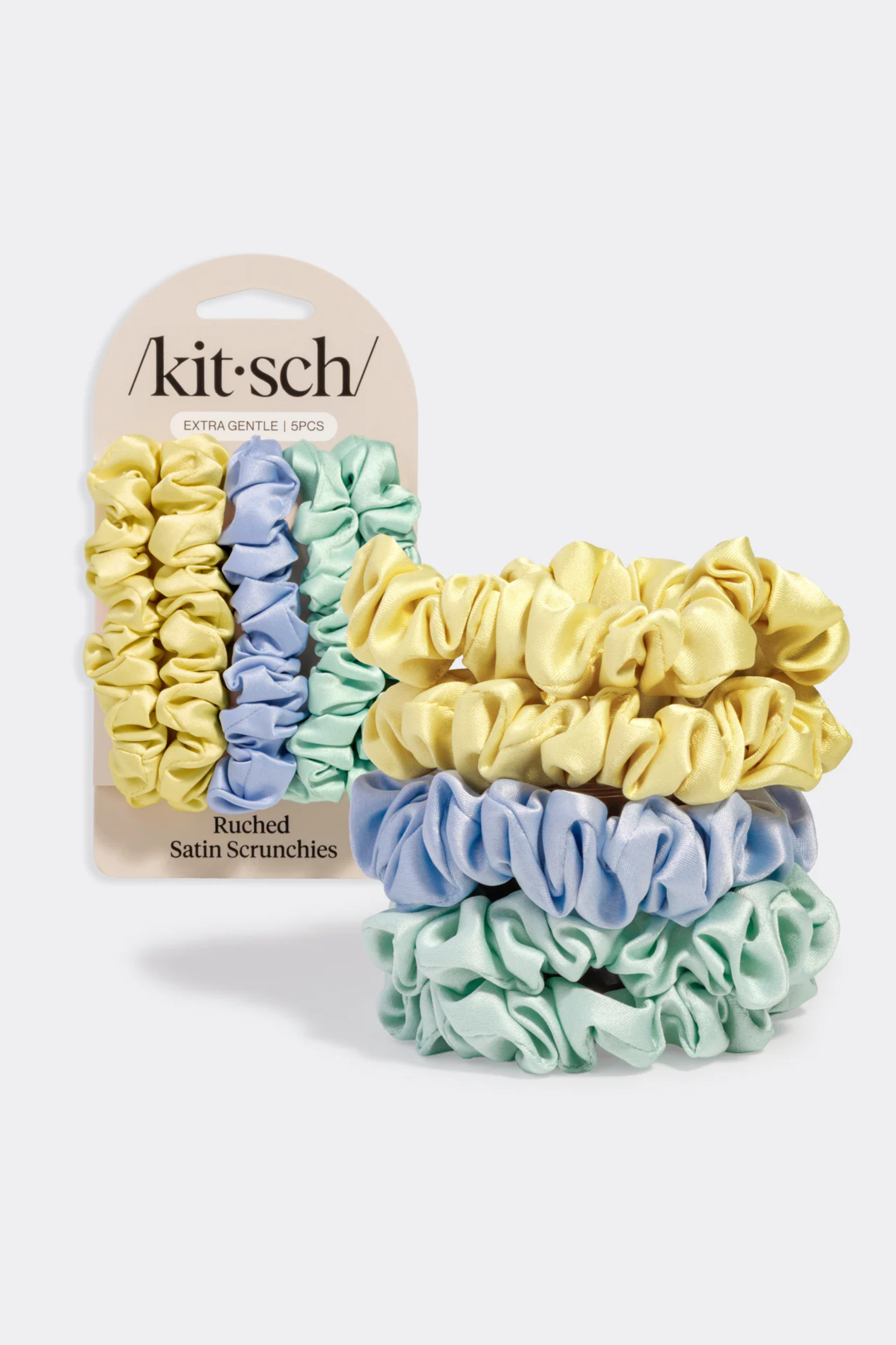 KITSCH - Ruched Satin Scrunchies 5pc Set - Coastal Cottage Multi-color
