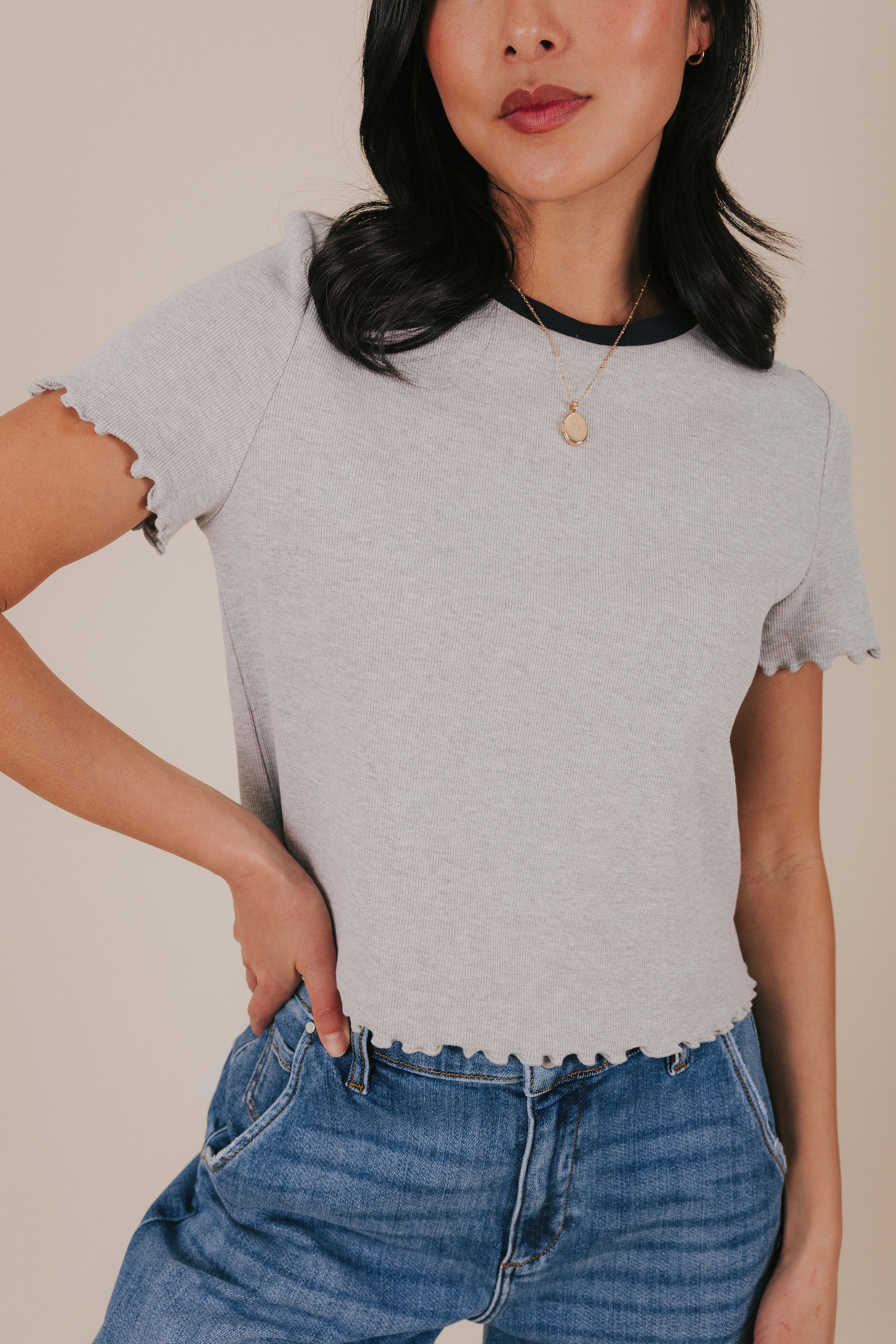 lettuce trim grey navy contrast top detail