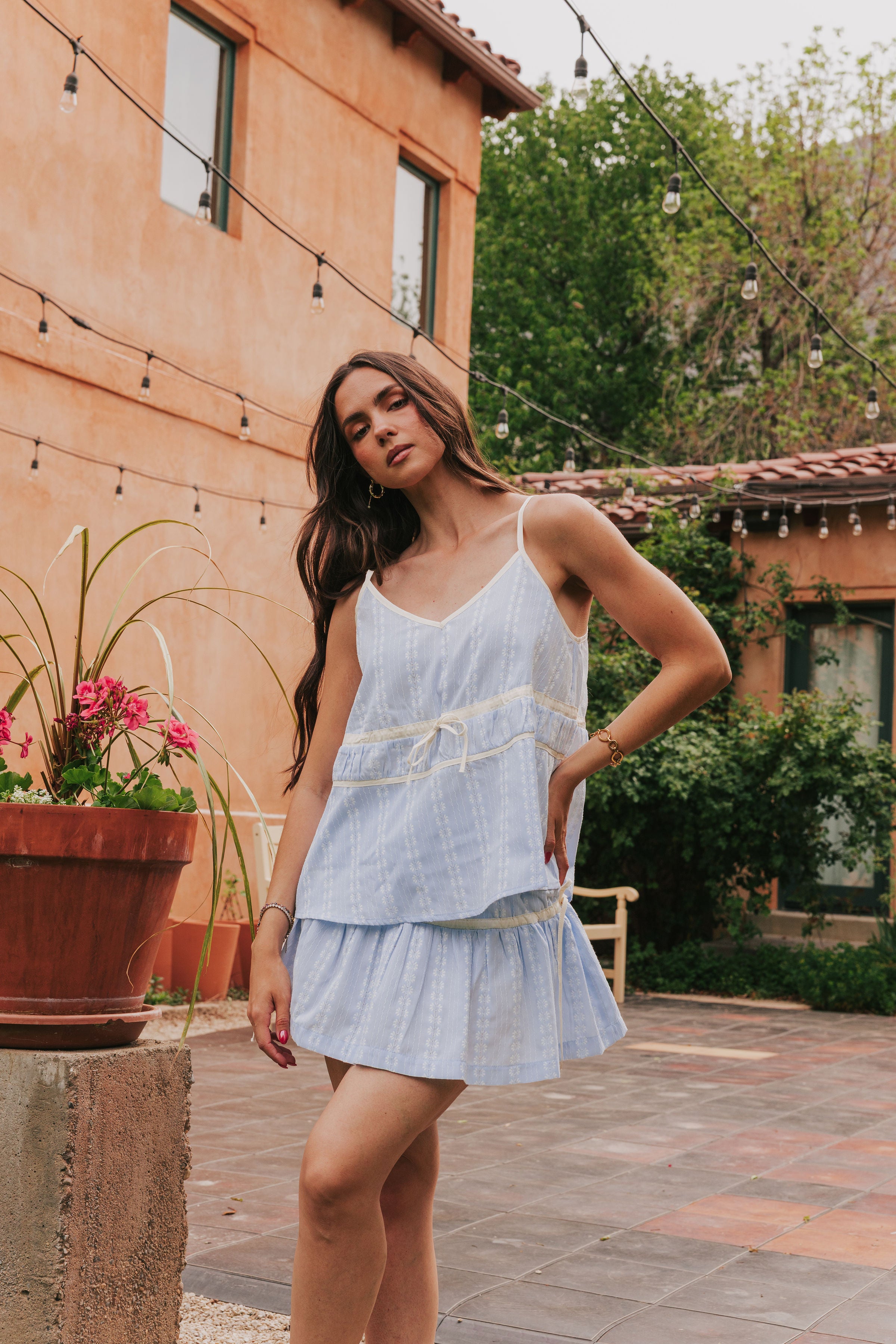 light blue flowy skirt set