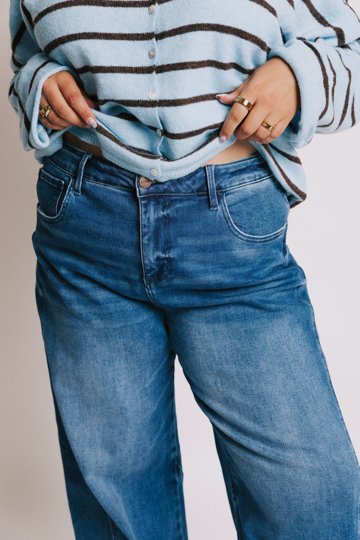 medium wash wide leg jeans plus