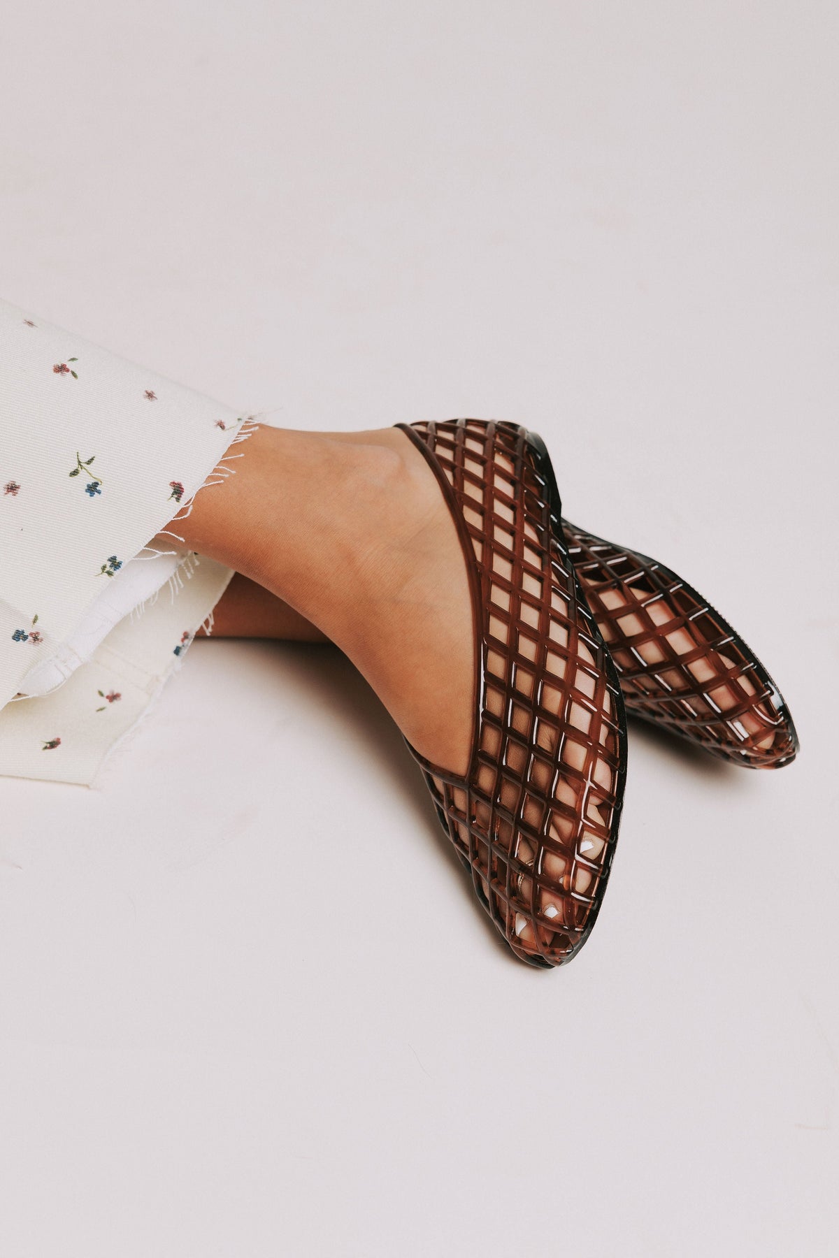 mia brown jelly flats side
