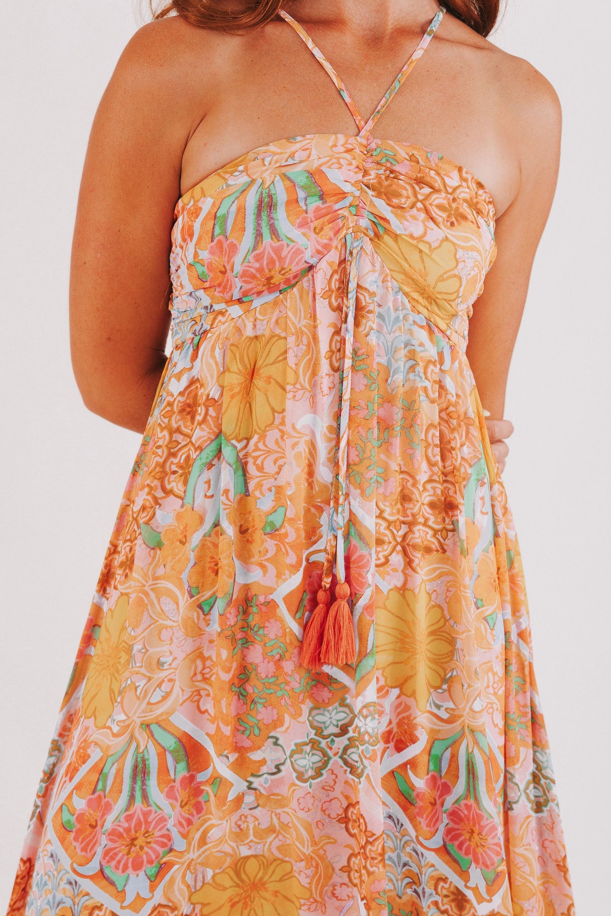 multicolored floral tiered maxi dress front