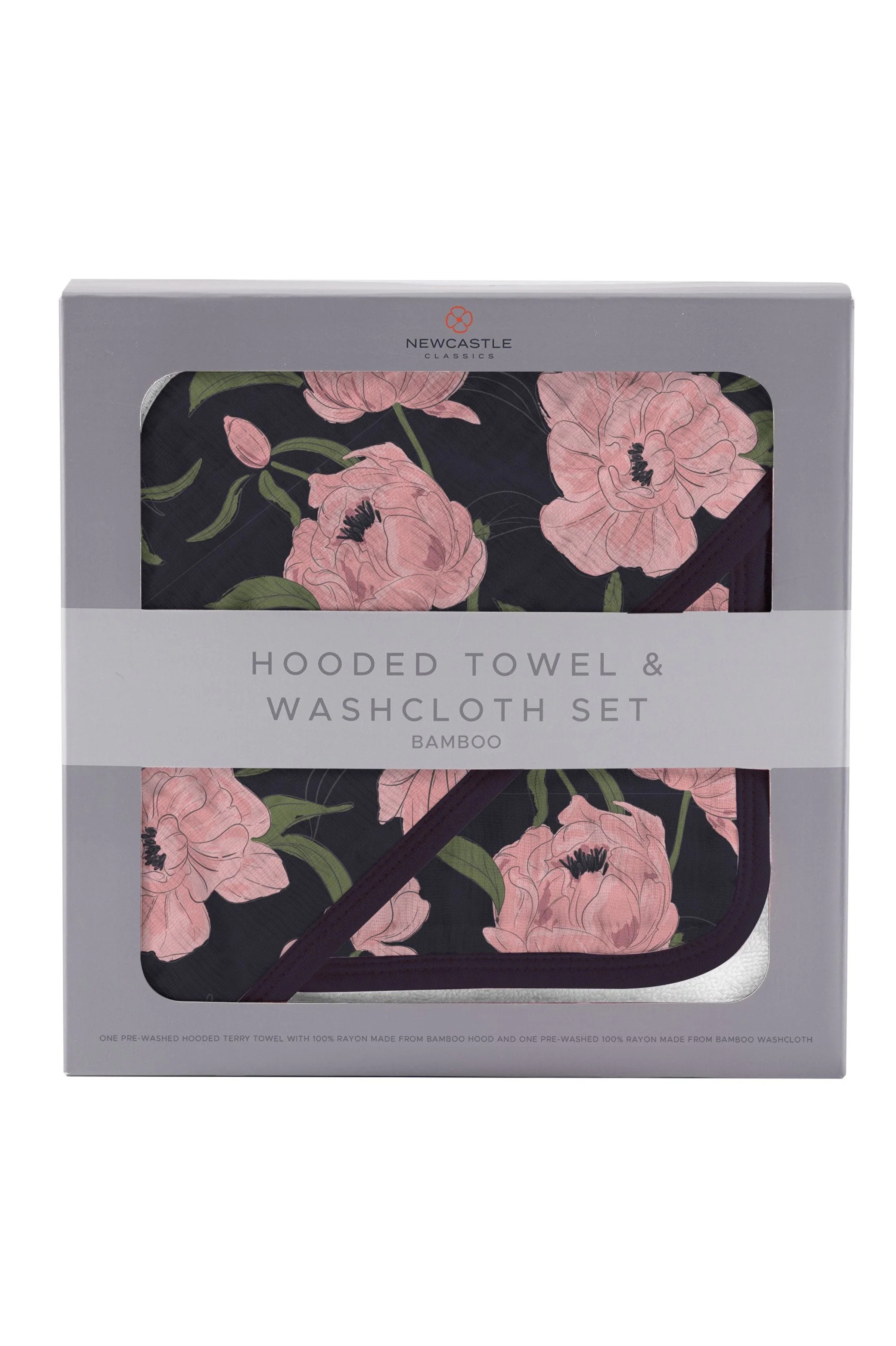 BABY - Peonies Hooded Towel and Washcloth Set