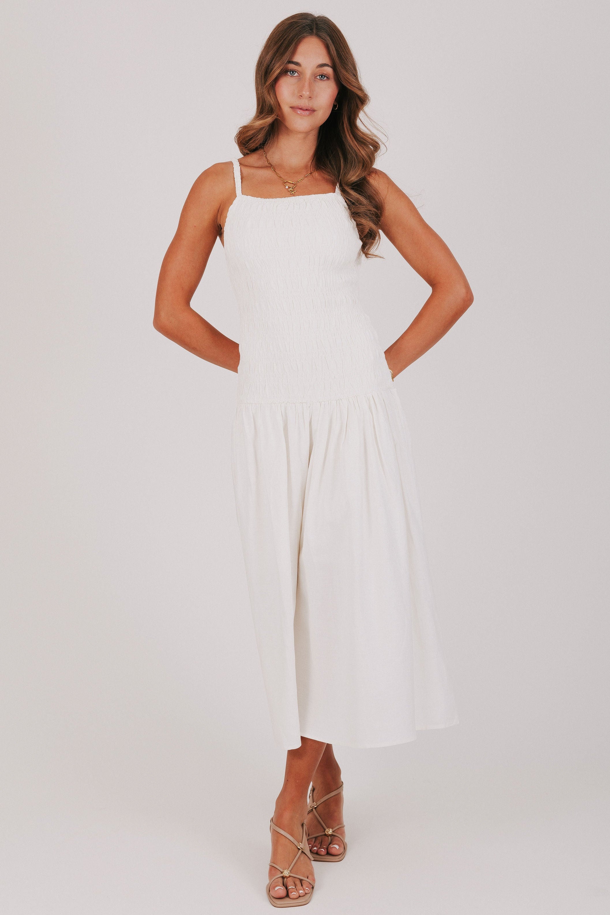 off white drop waist midi dress full
