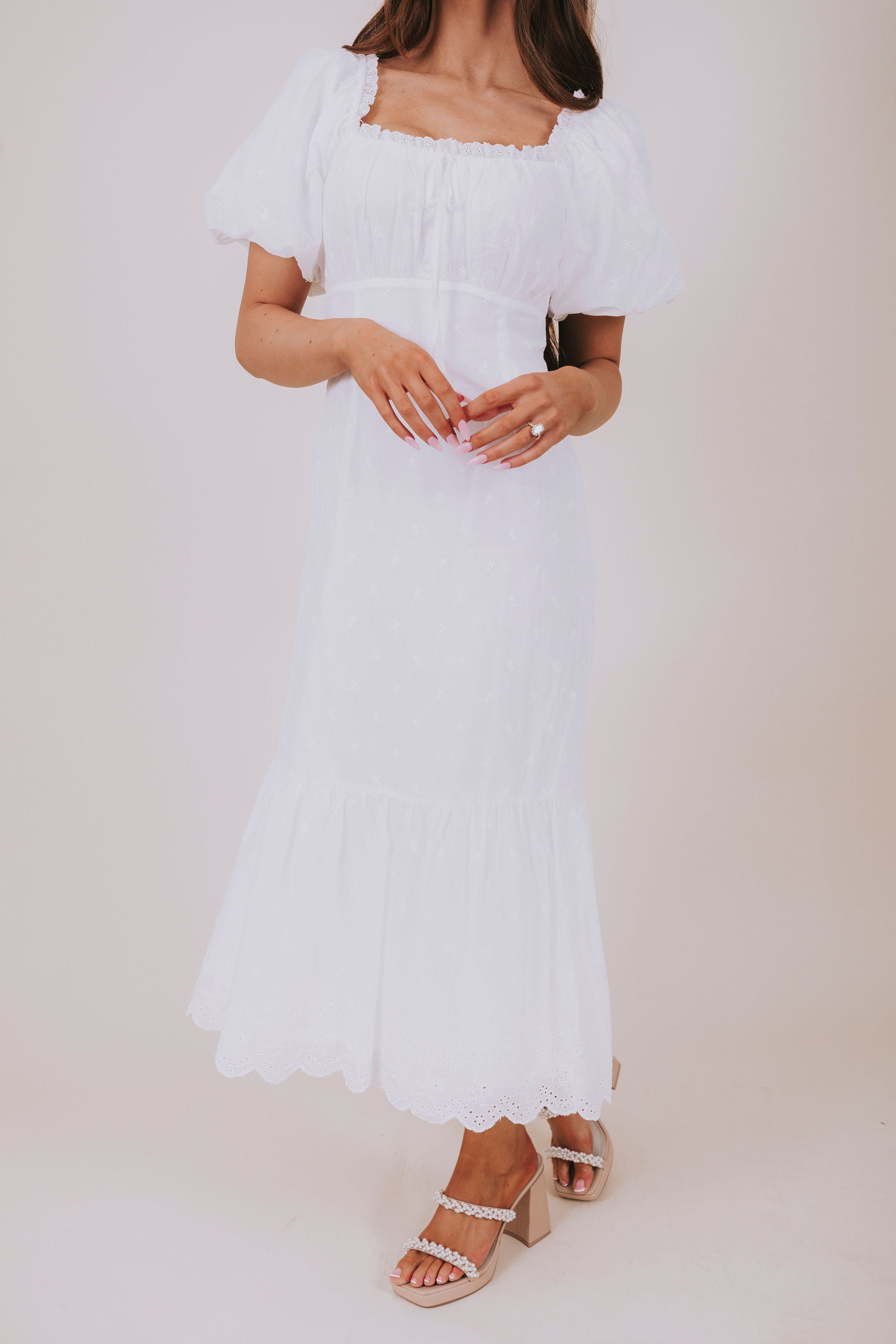 off white eyelet maxi dress front
