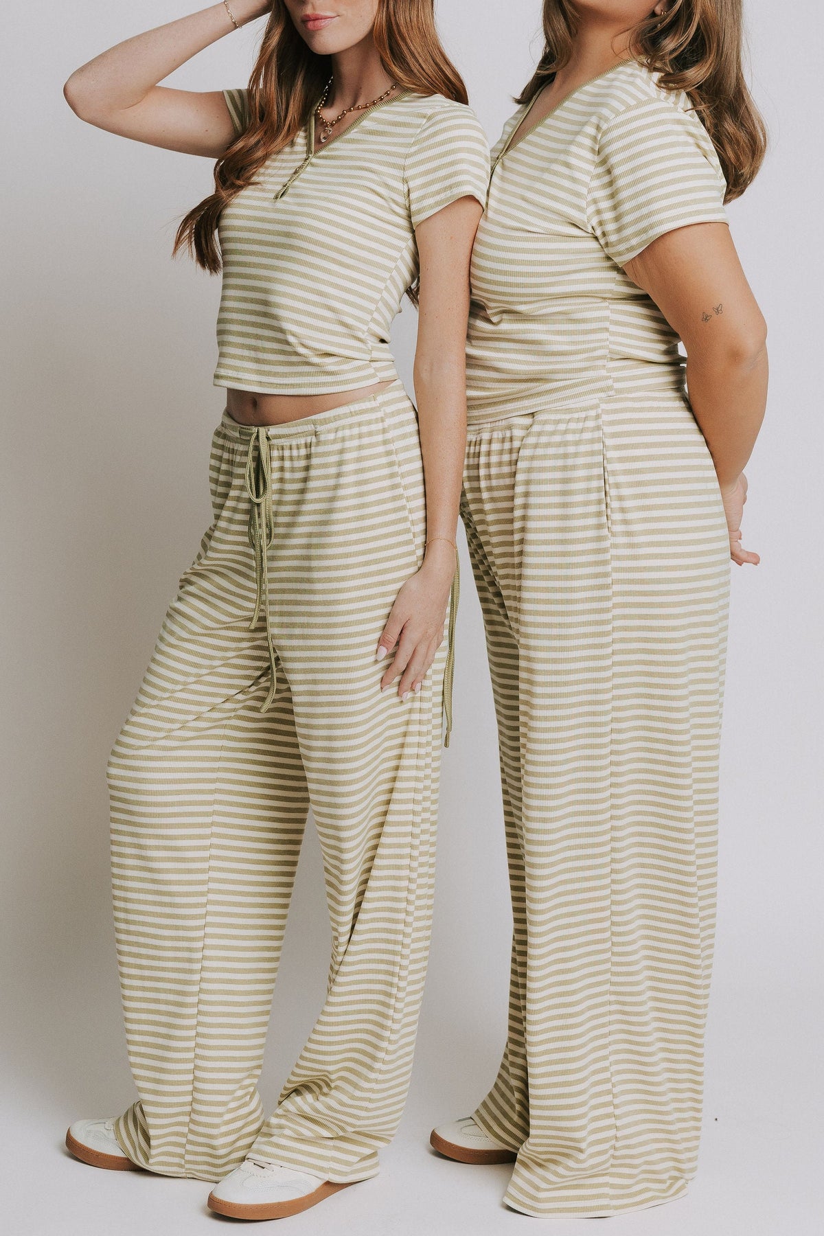 olive striped ribbed lounge pants