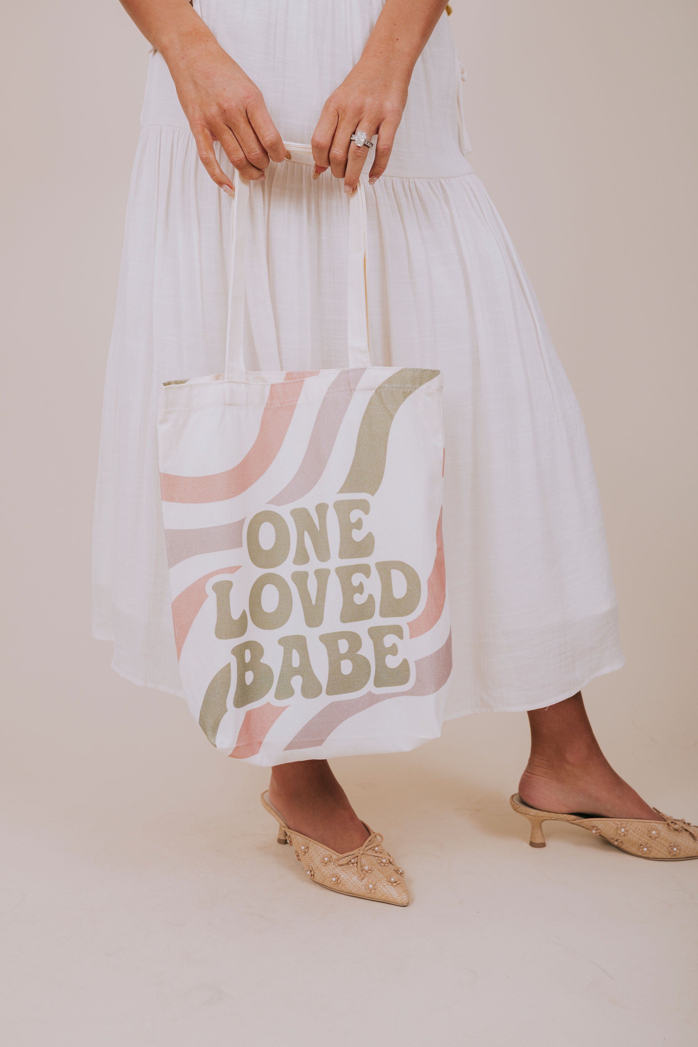 one loved babe groovy tote bag front