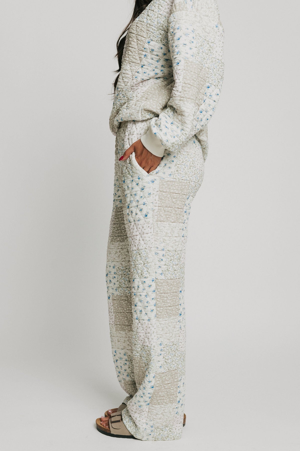 patchwork quilted floral pants side