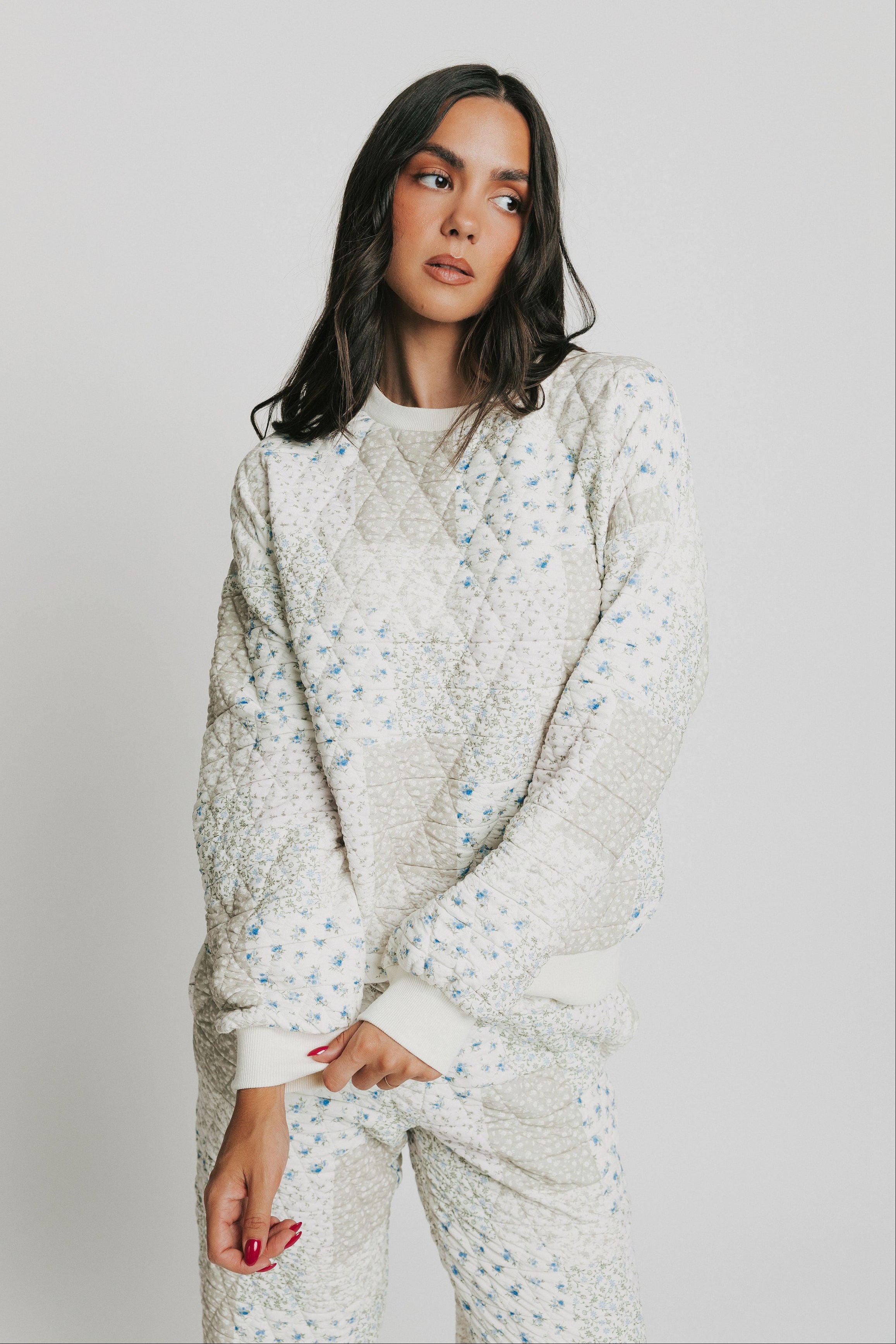 patchwork quilted floral sweatshirt