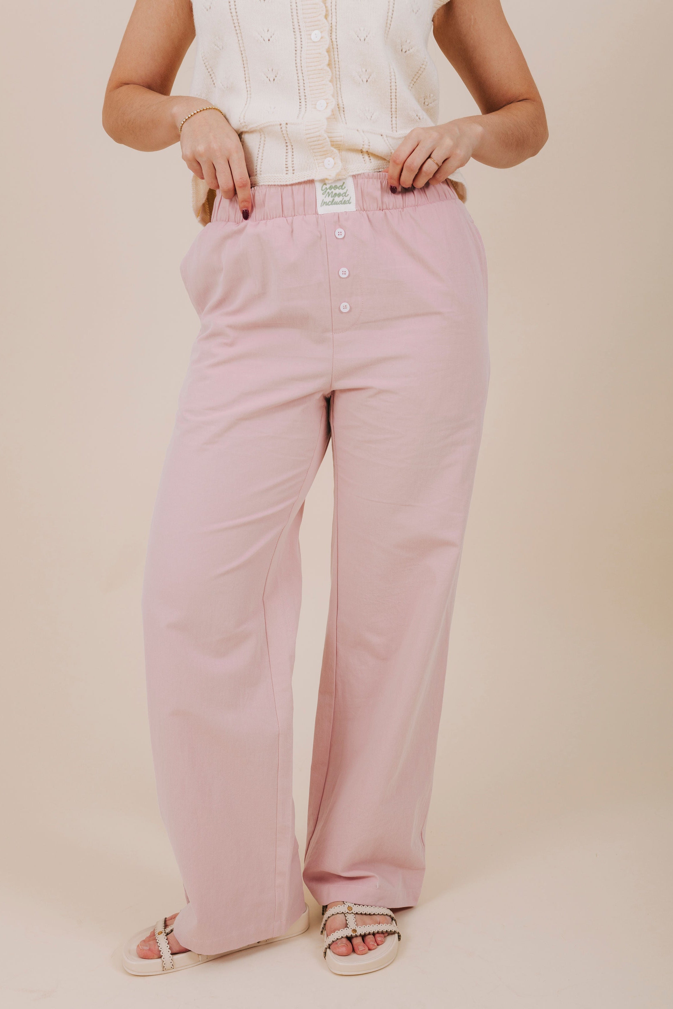 pink boxer style lounge pant front