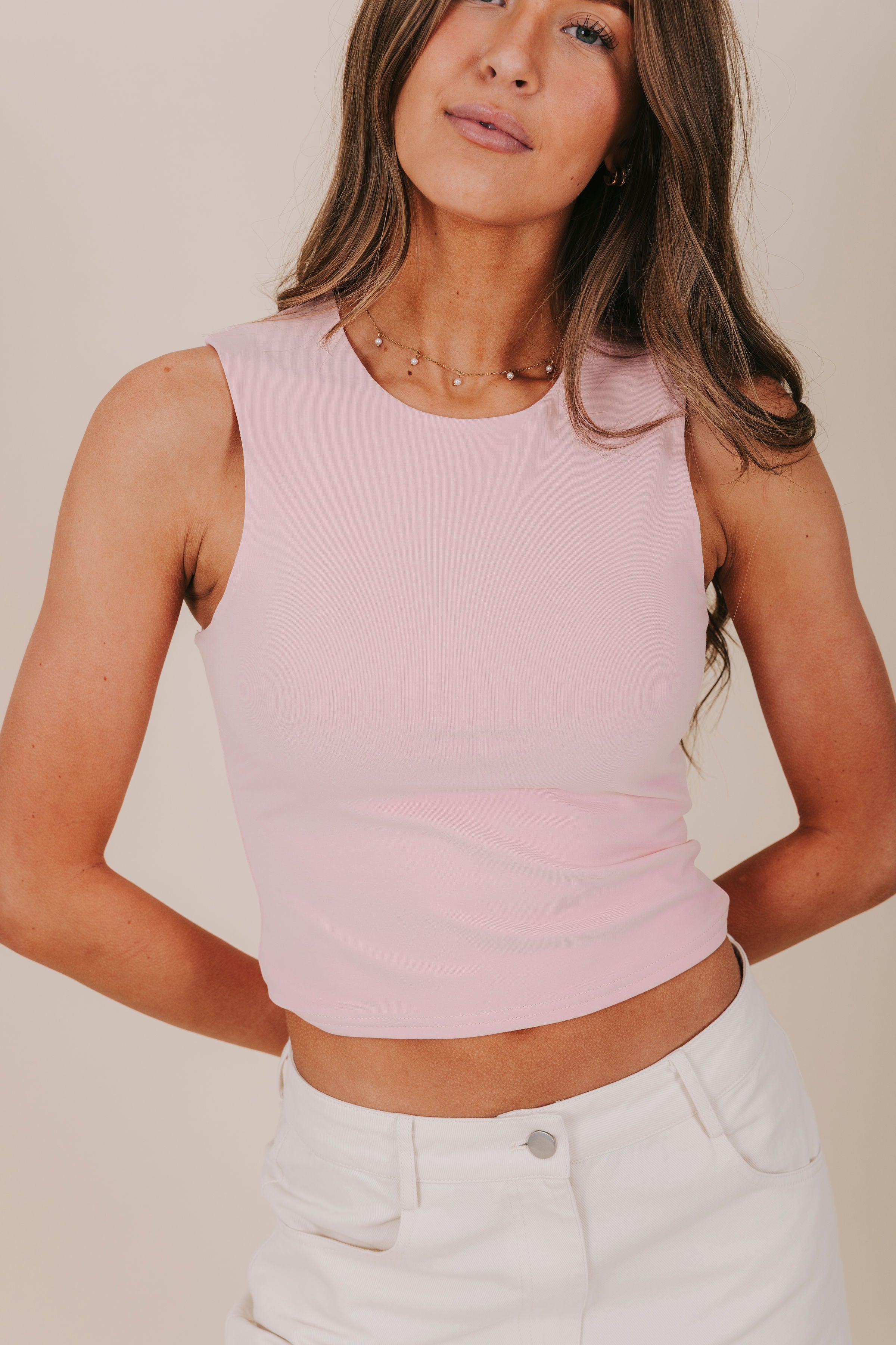 pink double layer tank top detail
