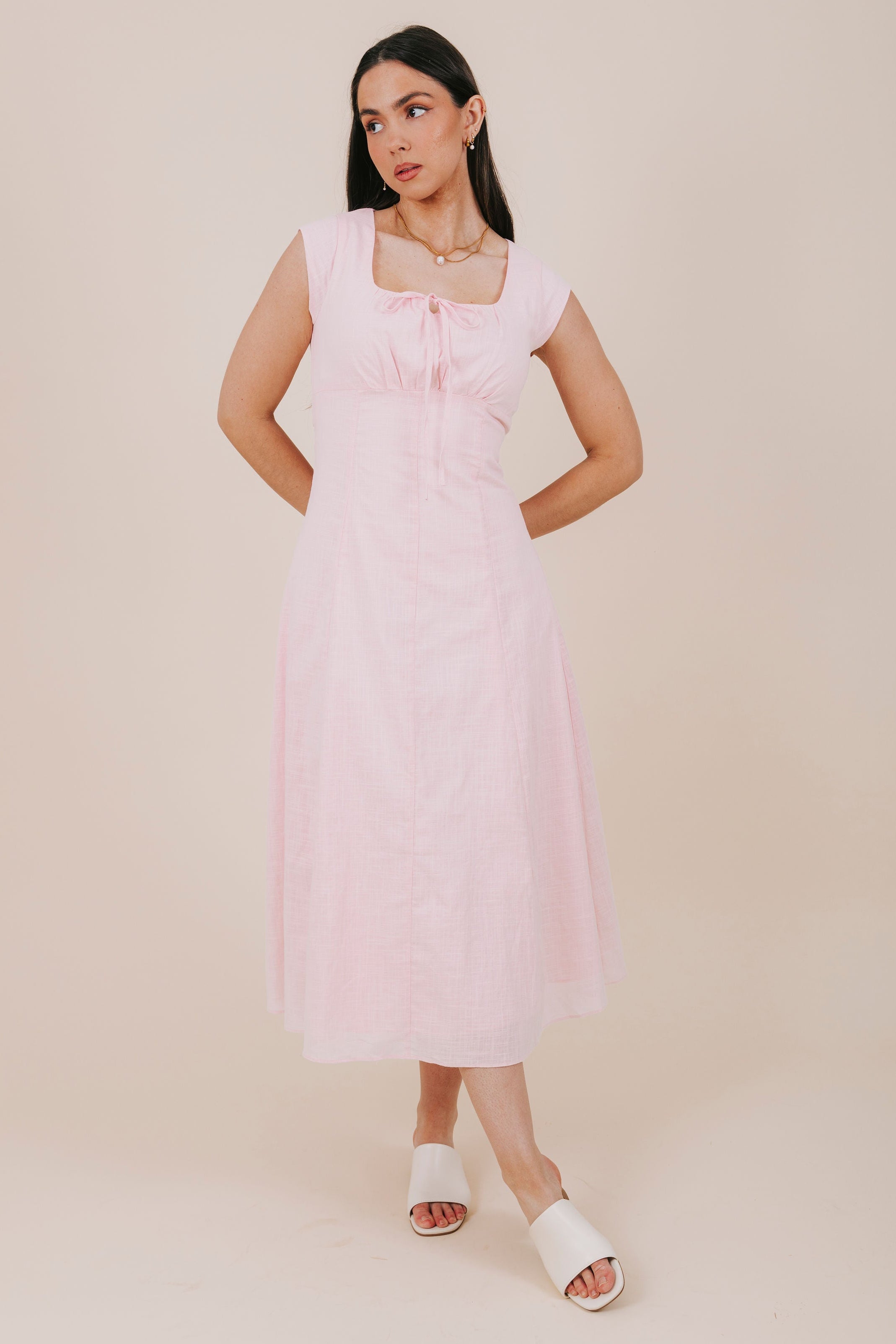 pink pin tucked midi dress full