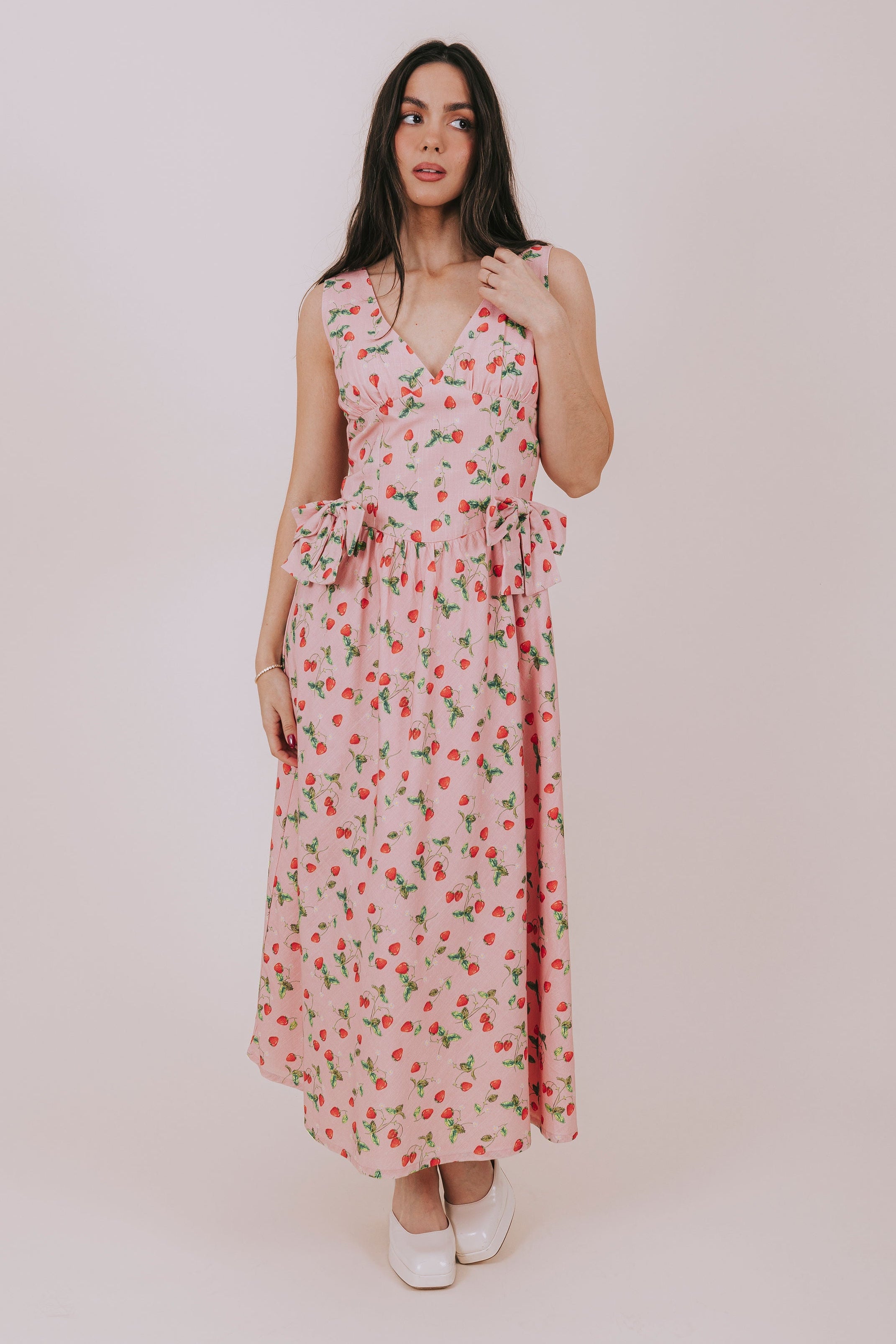 pink strawberry maxi dress full