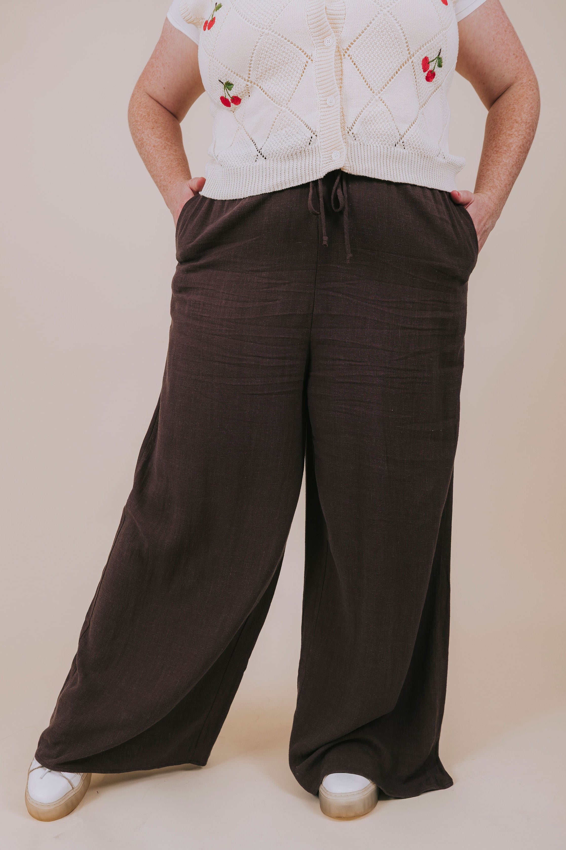plus size brown wide leg pants front