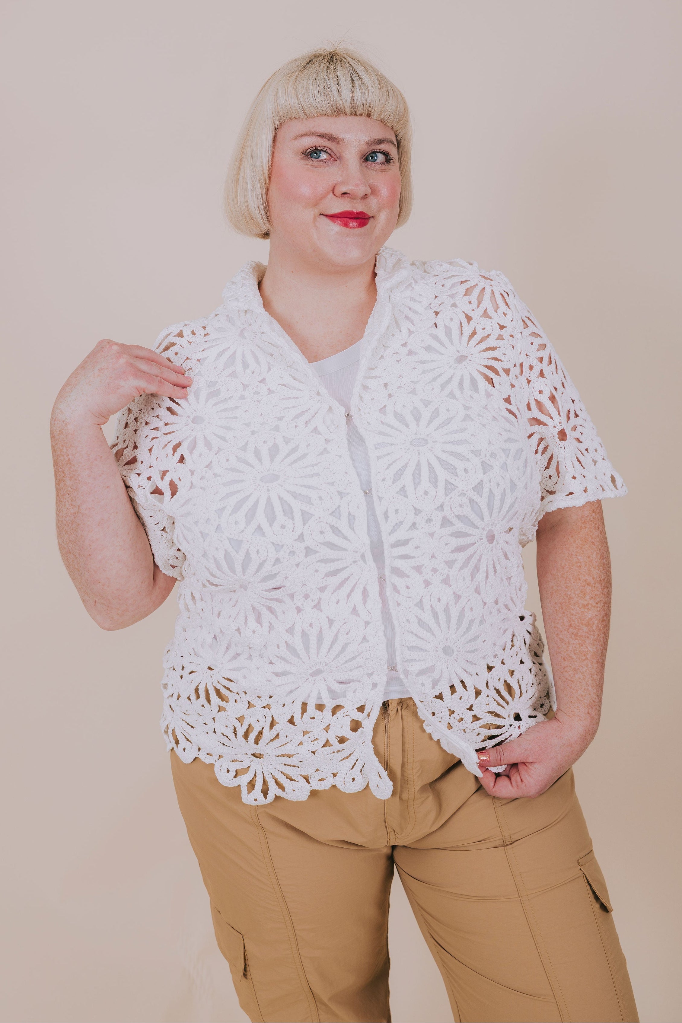 plus size crochet flower top front