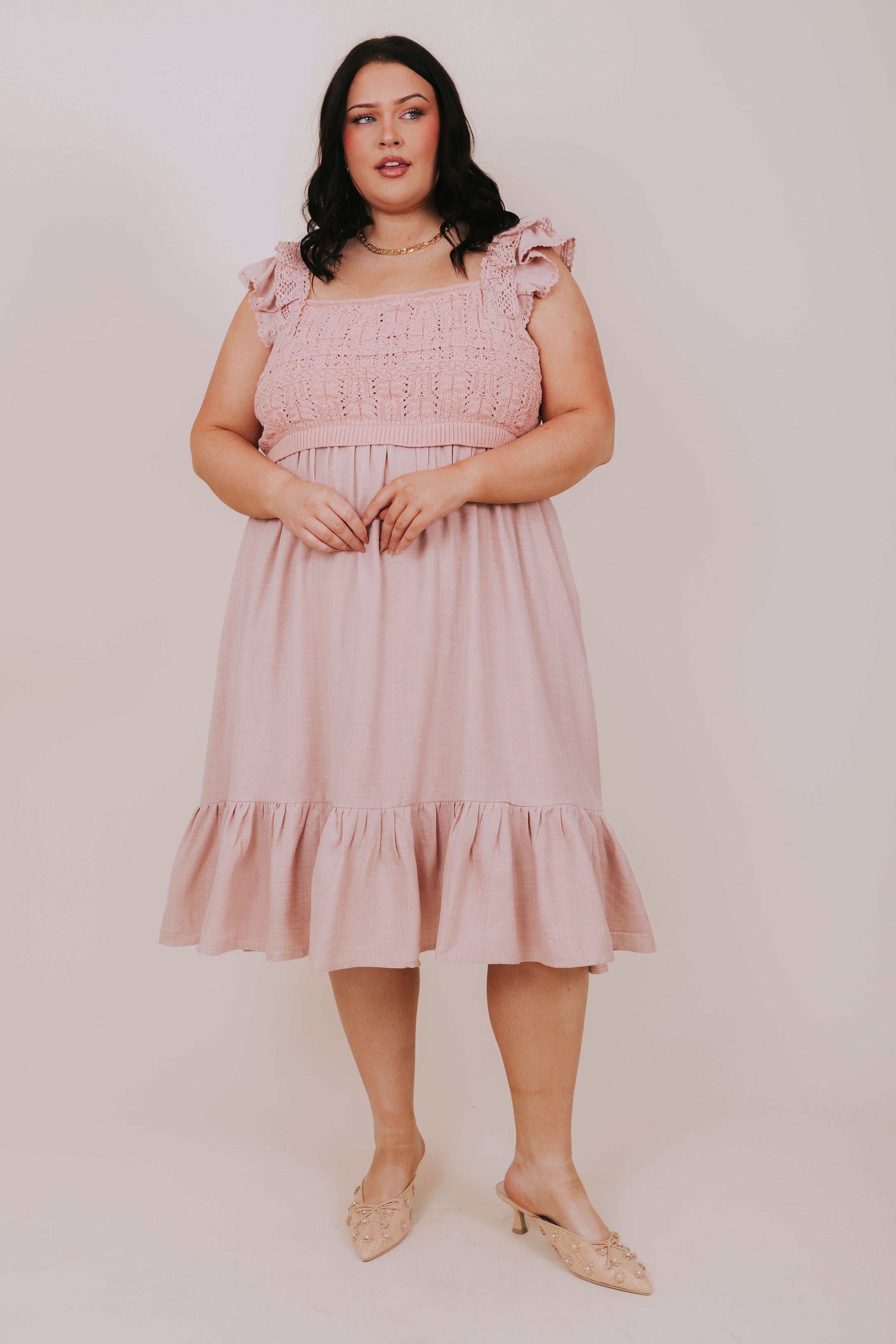 plus size mauve crochet midi dress full