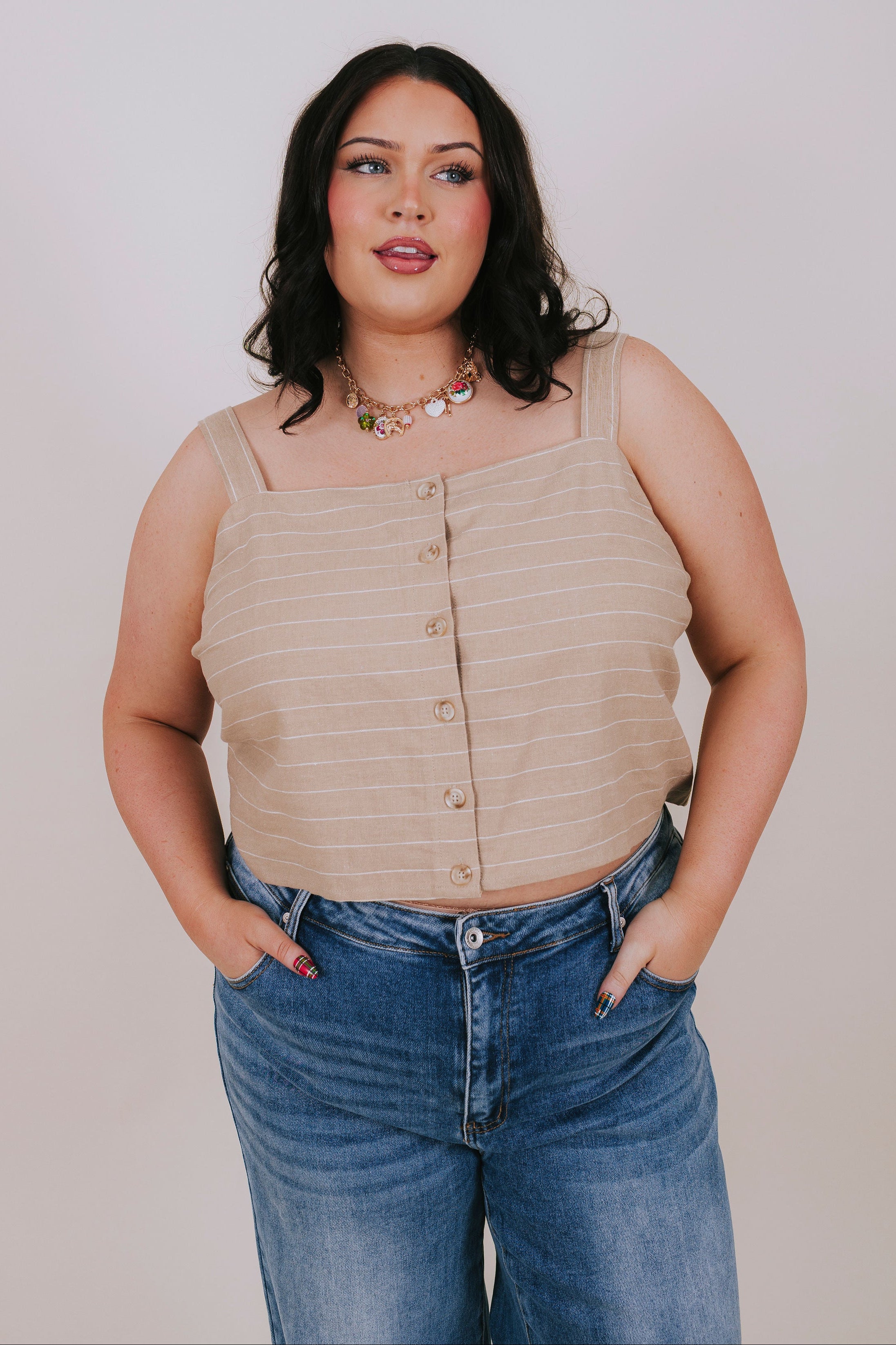 plus size square neckline striped top front