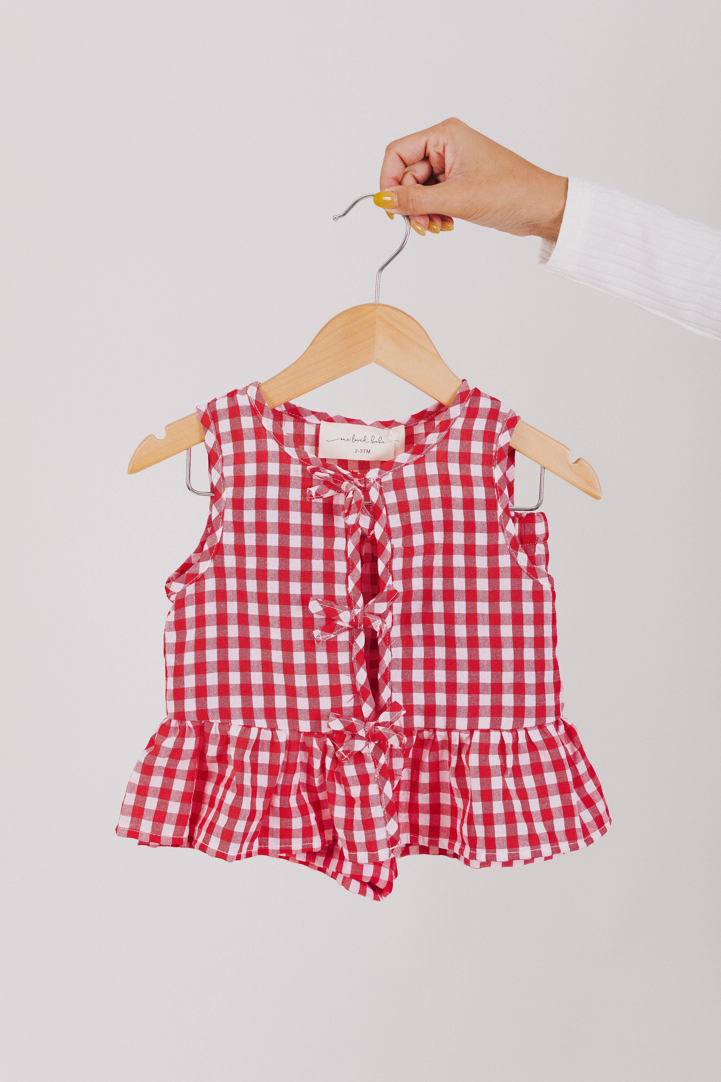 red and white gingham set baby