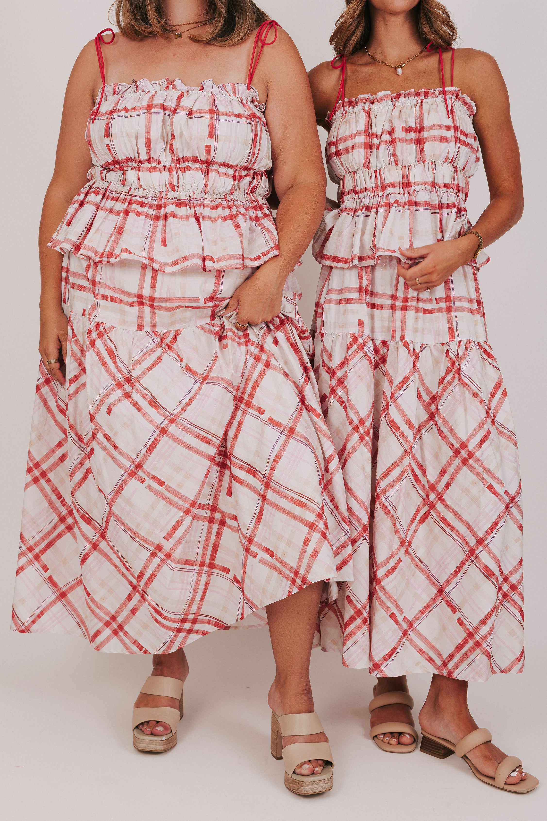 red and white plaid maxi skirt