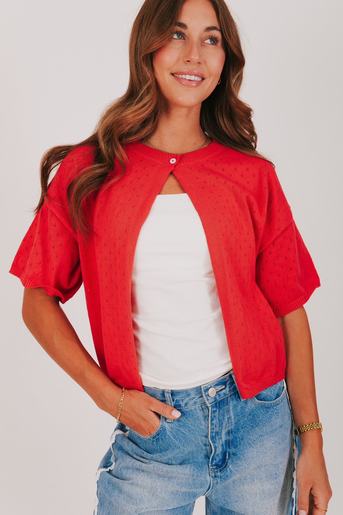 red pointelle open top