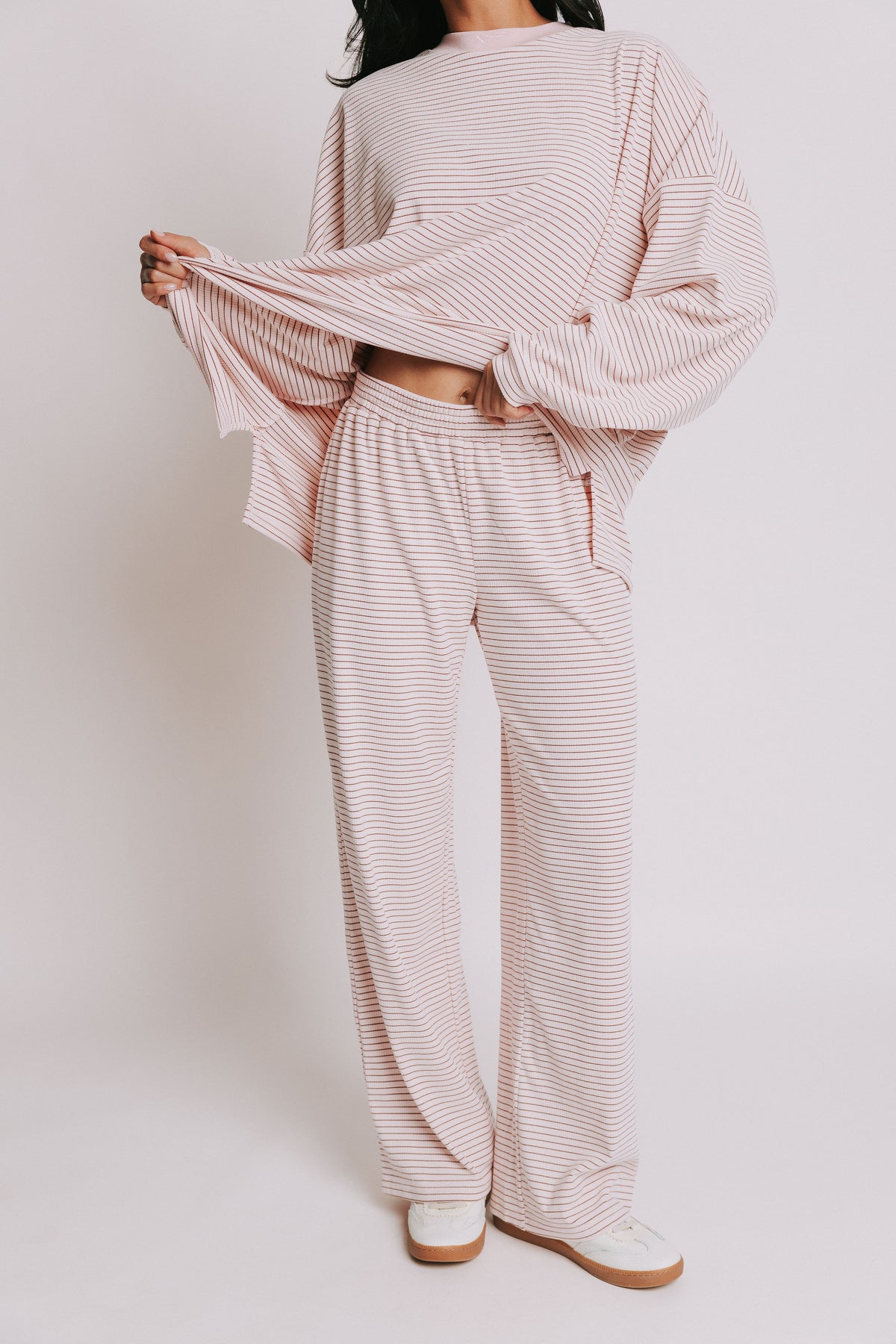 ribbed and striped lounge pants pink