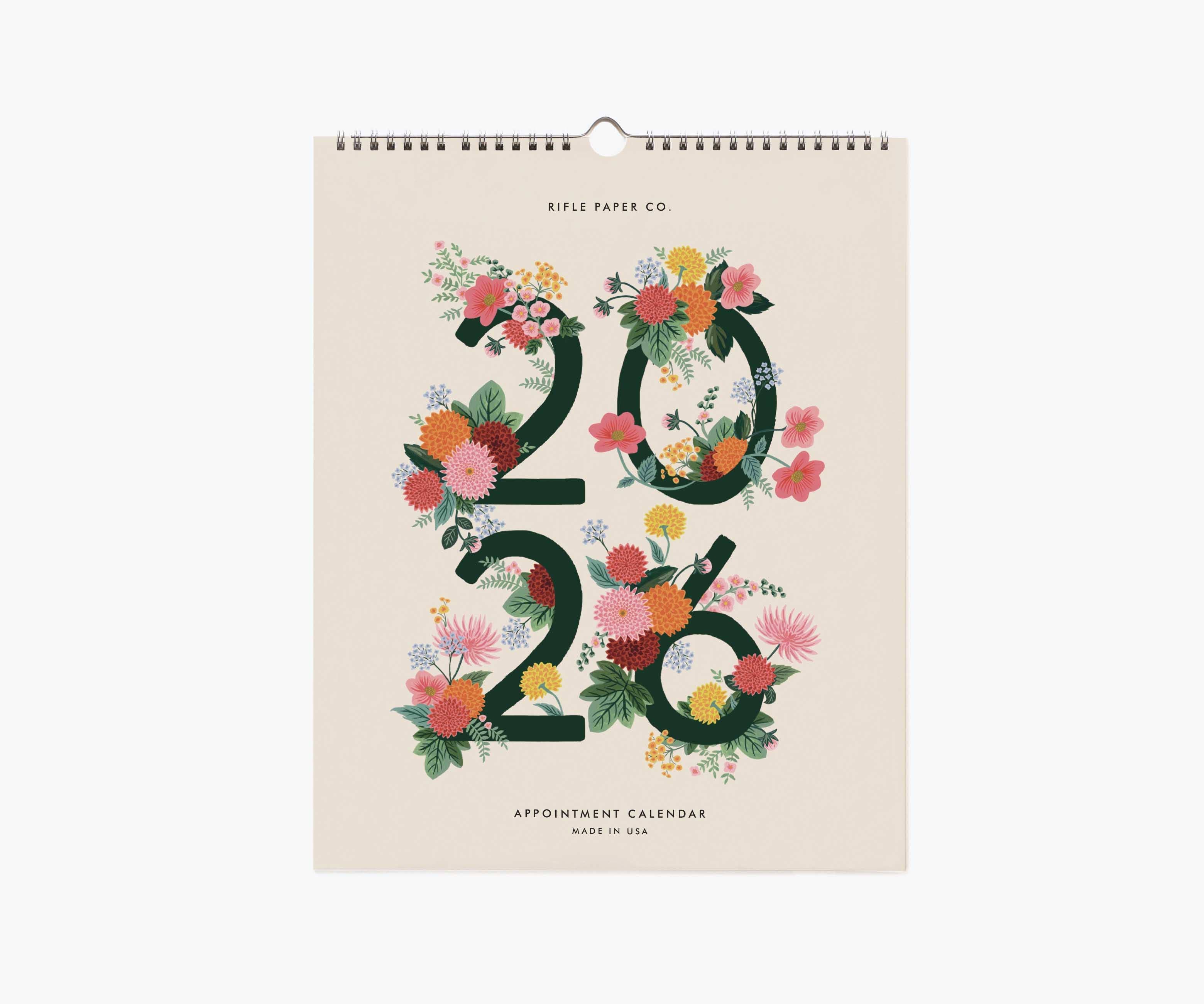 Floral design calendar for 2026 on a beige background