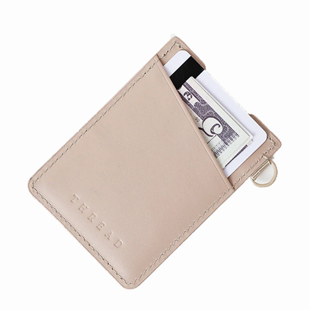 Thread brand vertical wallet in sand.