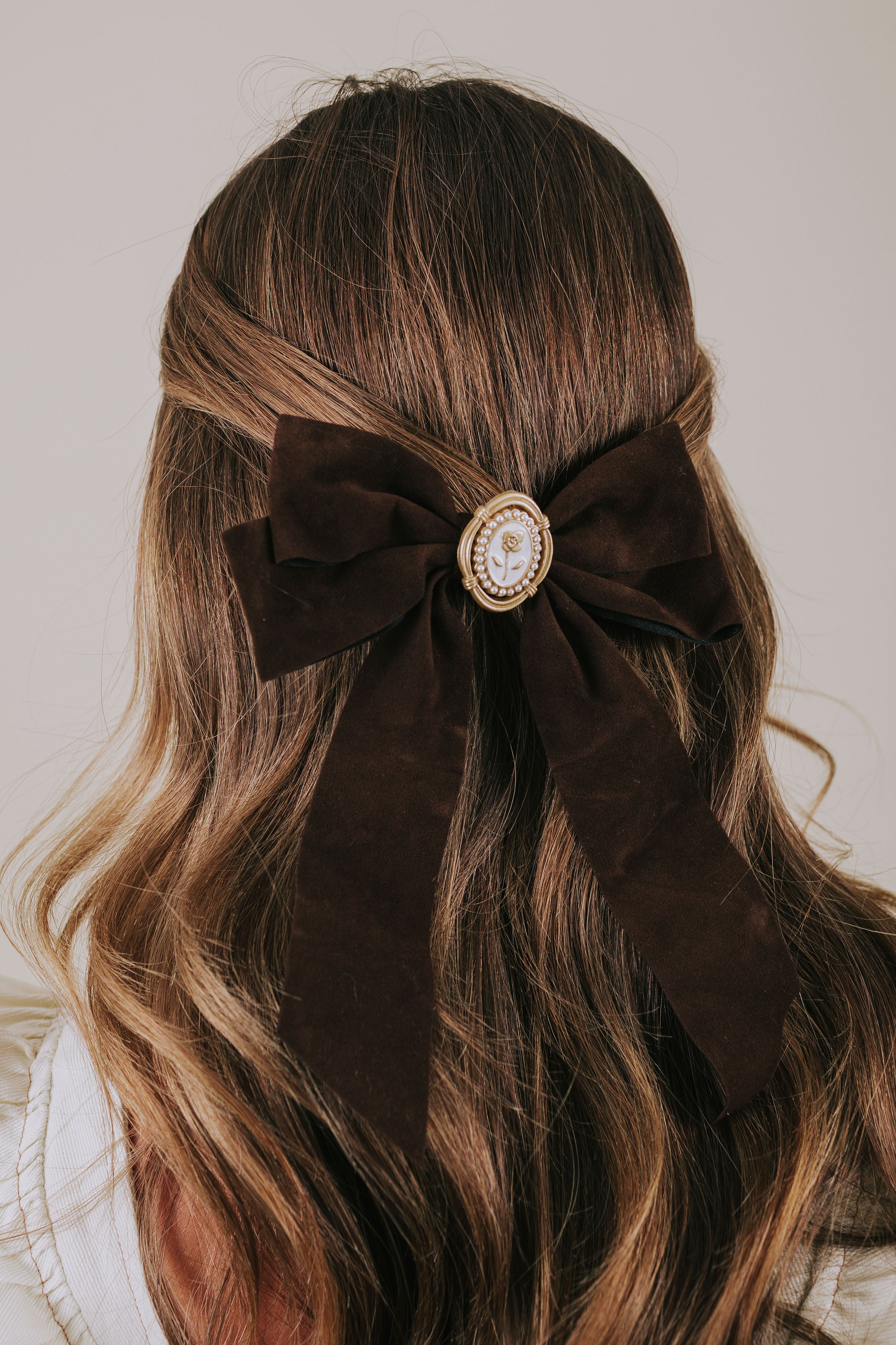 sepia brown velvet hair bow