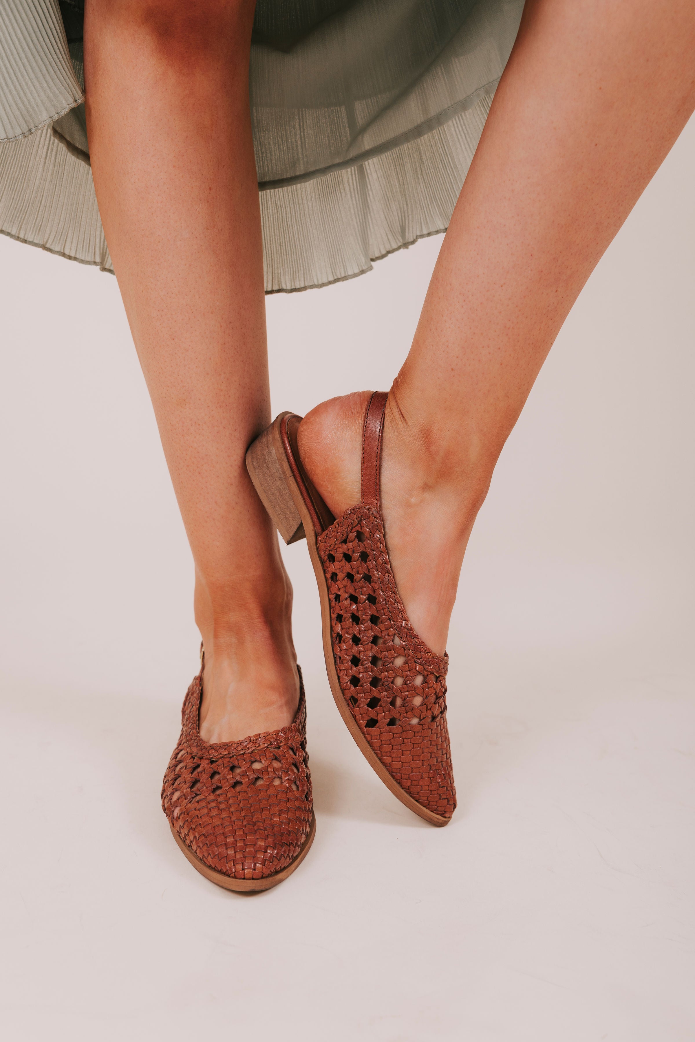 slingback leather woven flats