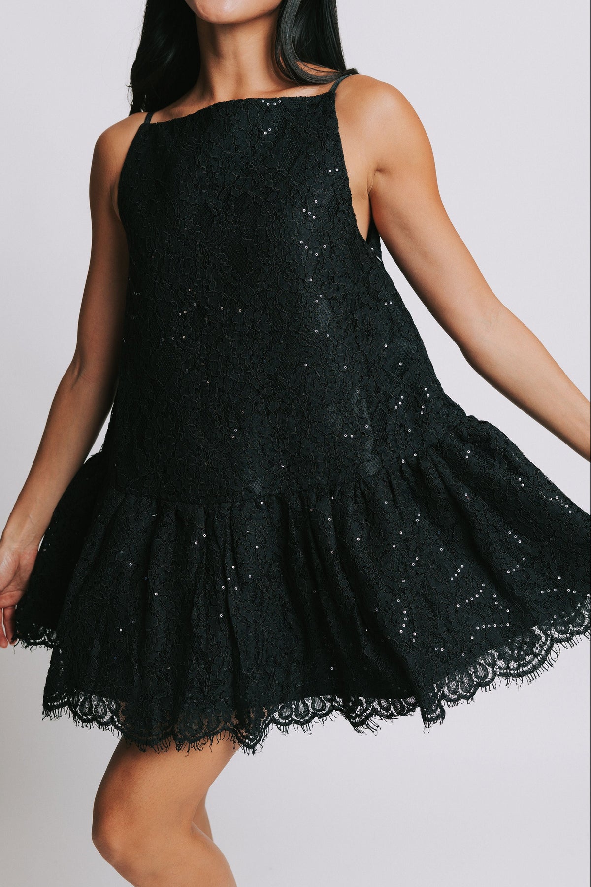 square neck sequined mini dress front