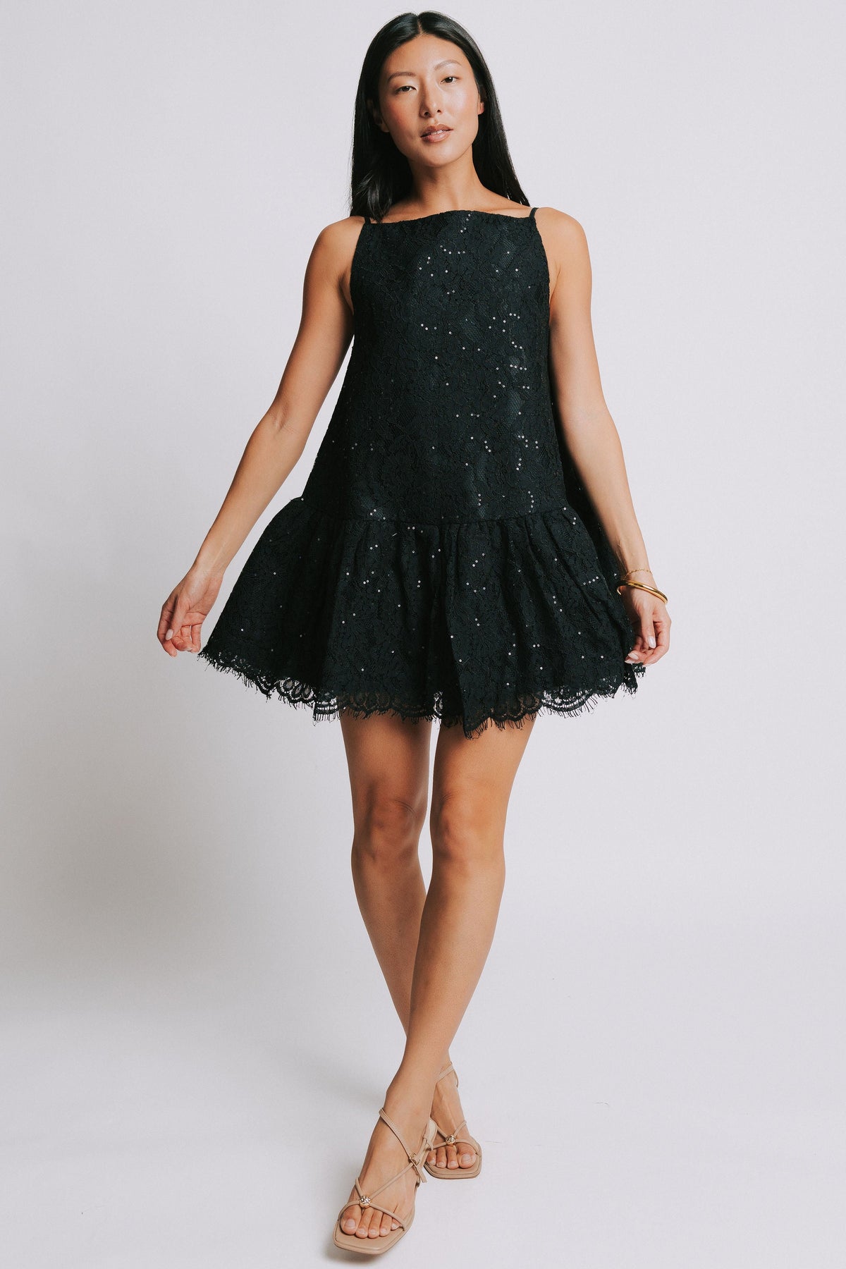 square neck sequined mini dress