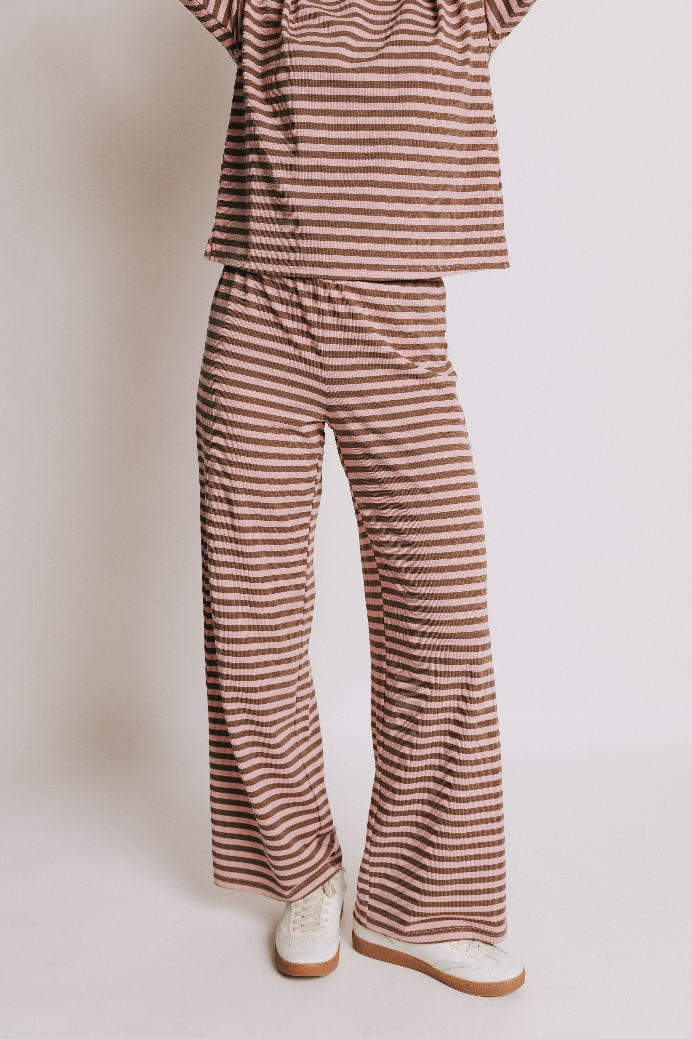 striped elastic waist lounge pants pink