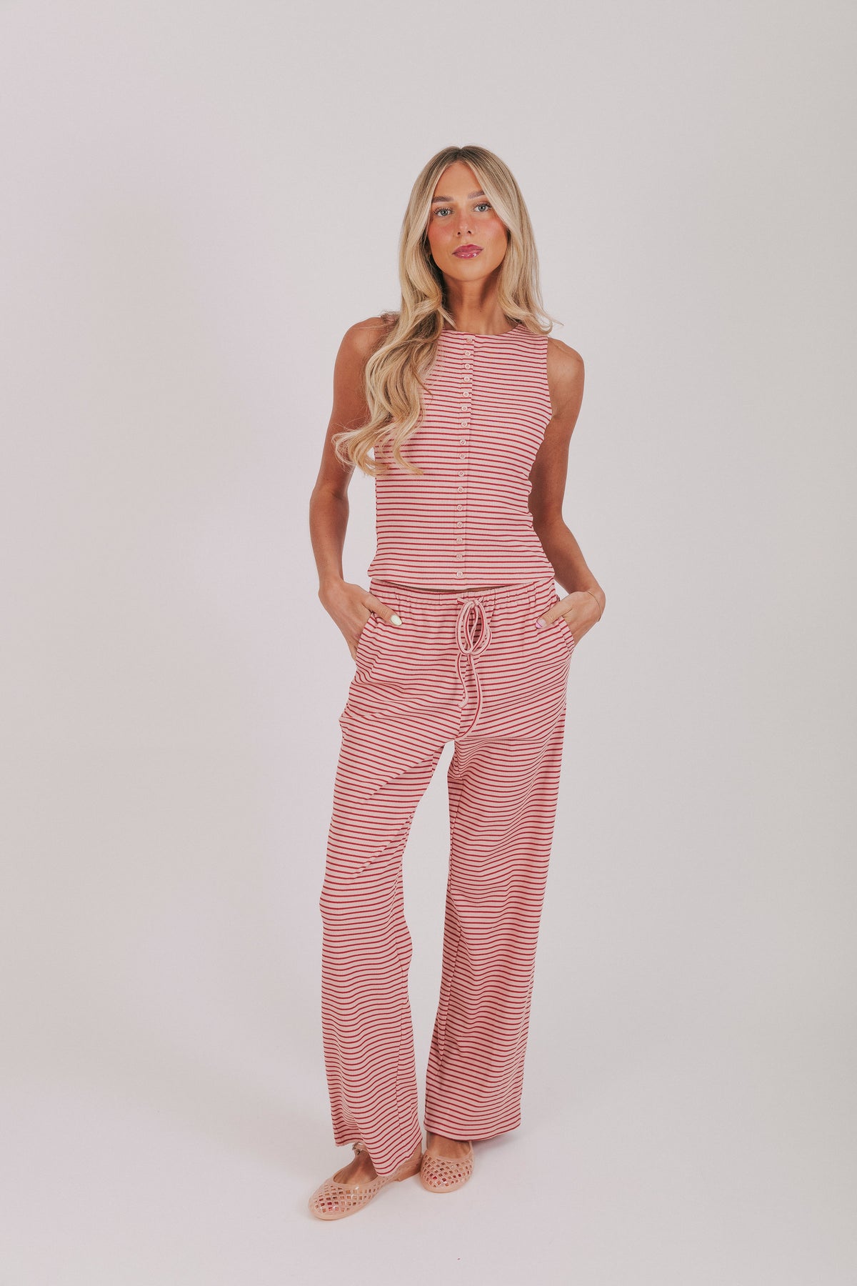 striped ribbed pants with tie