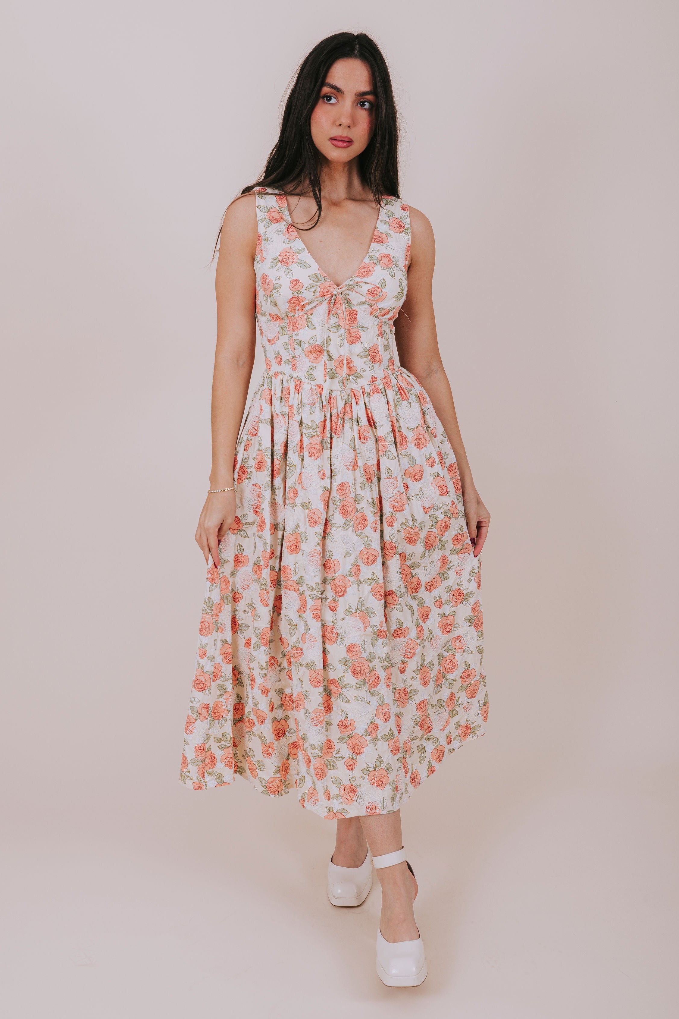 v-neck floral tank dress front