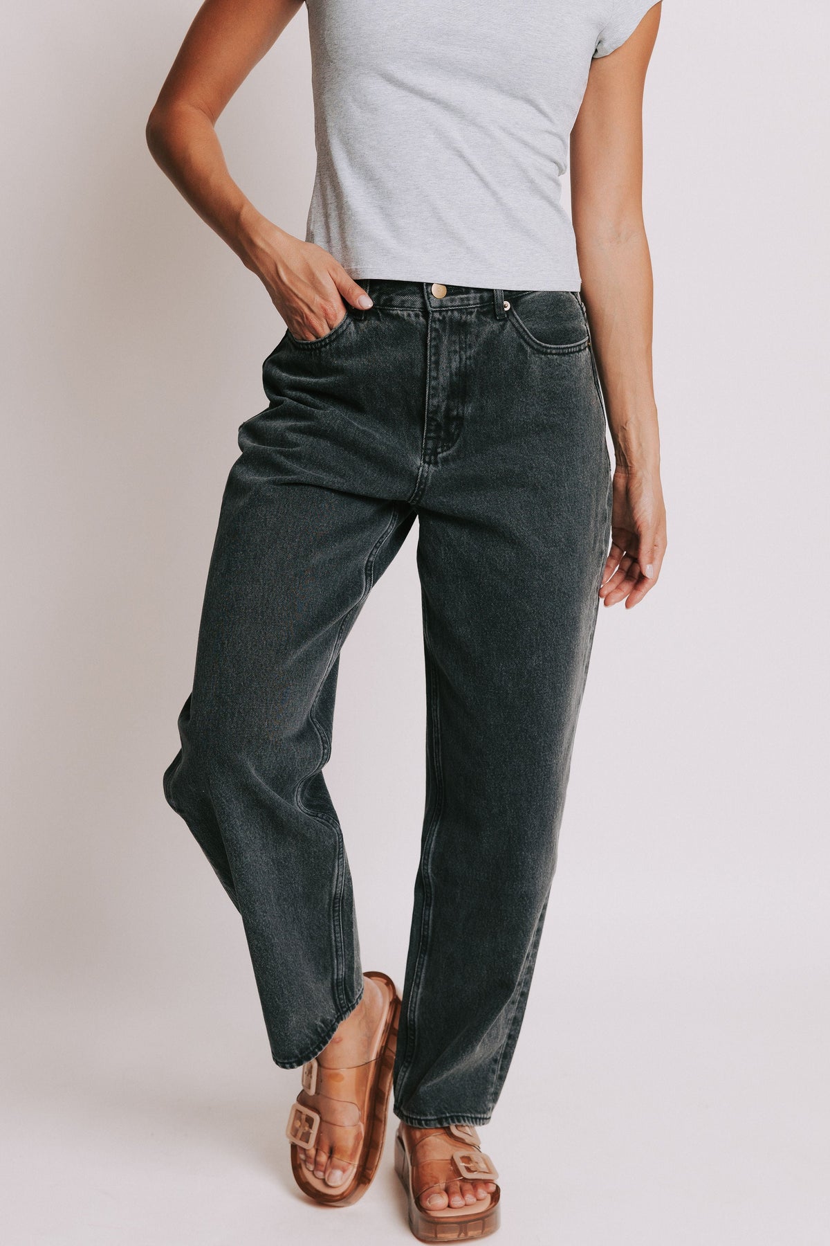 washed black straight leg jeans