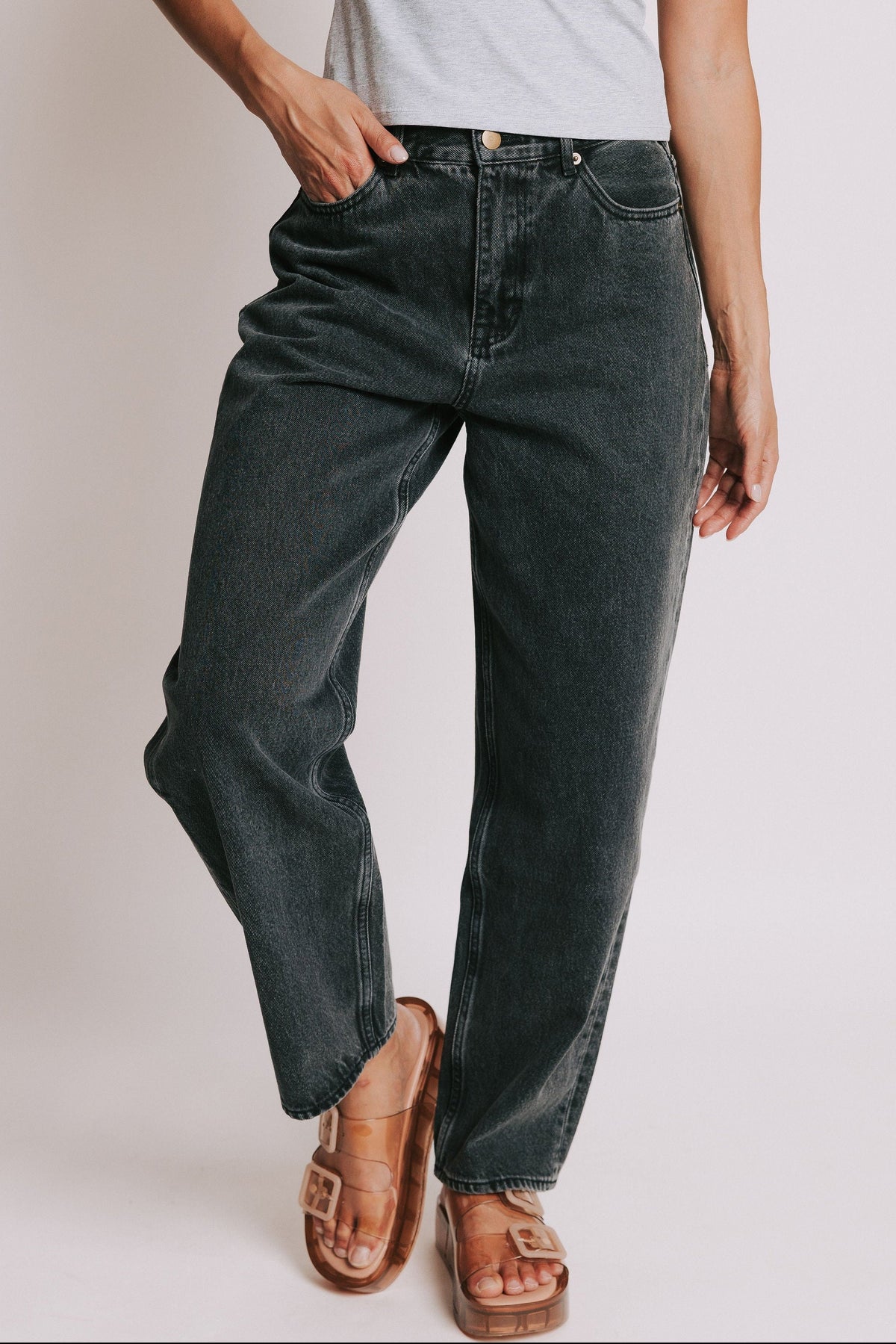 washed black straight leg jeans