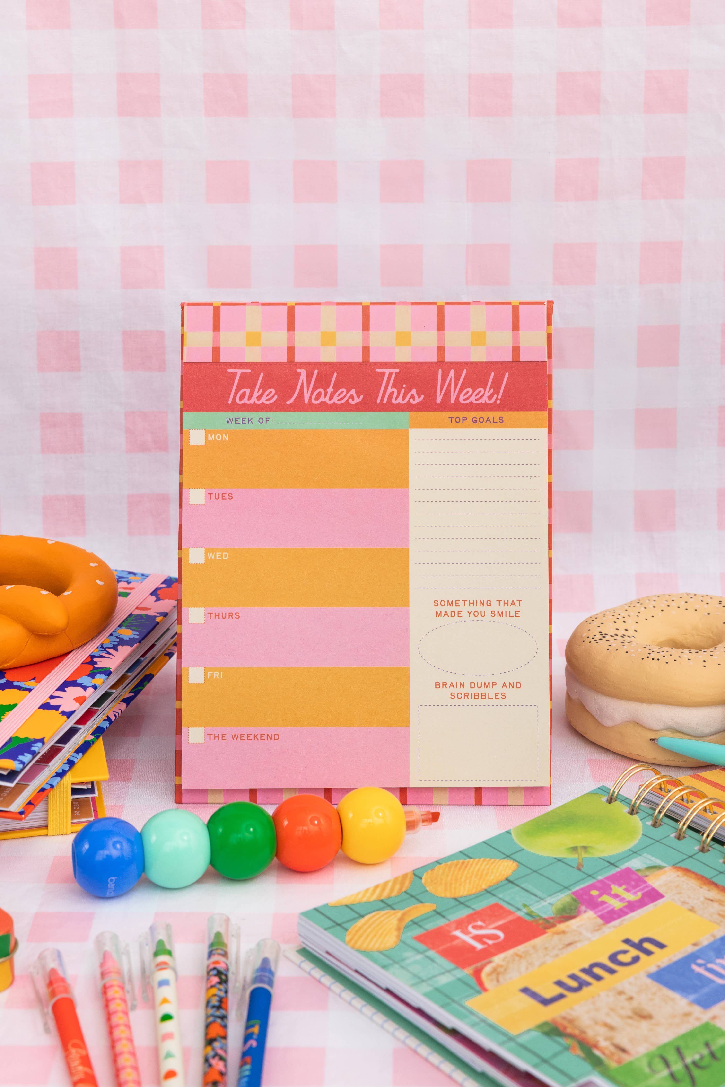 Colorful notepad with a checkered background