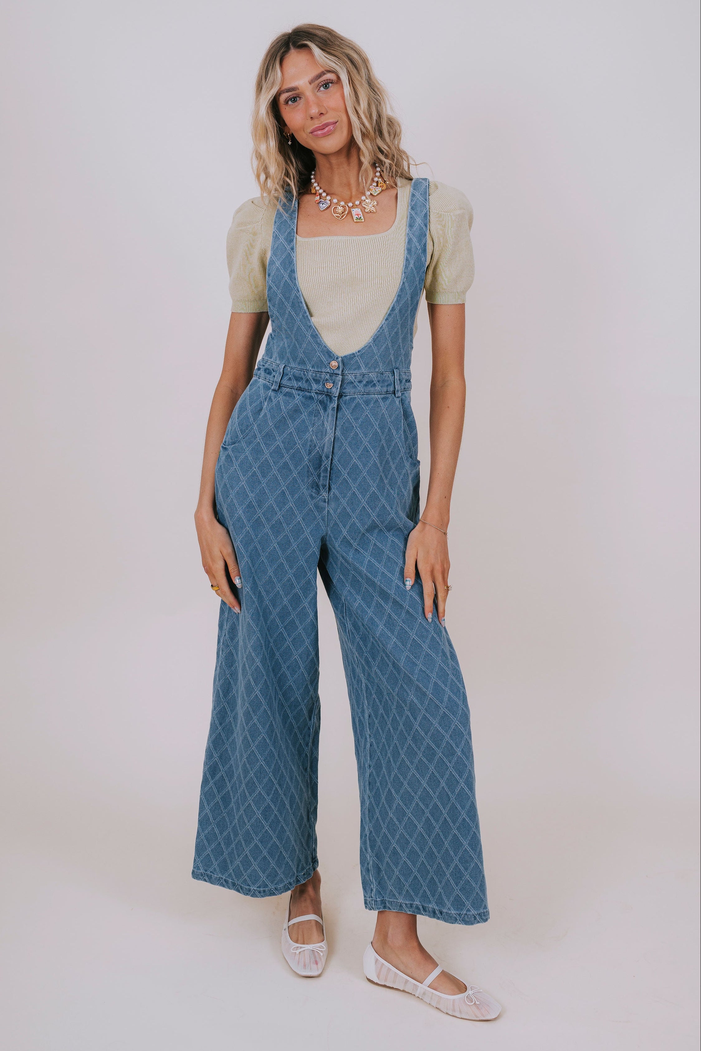 wide leg denim cross jumpsuit full