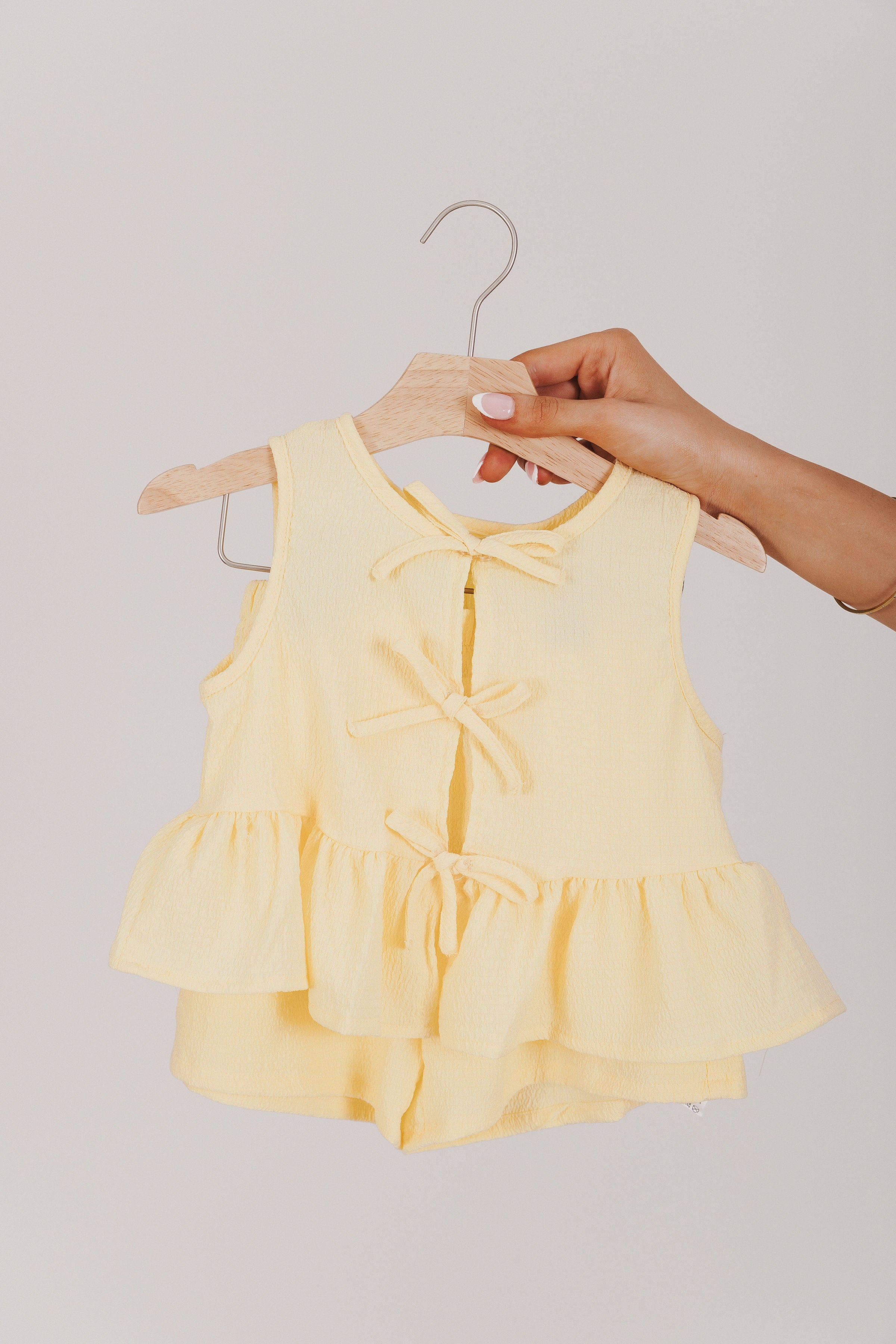 yellow baby short set with bows
