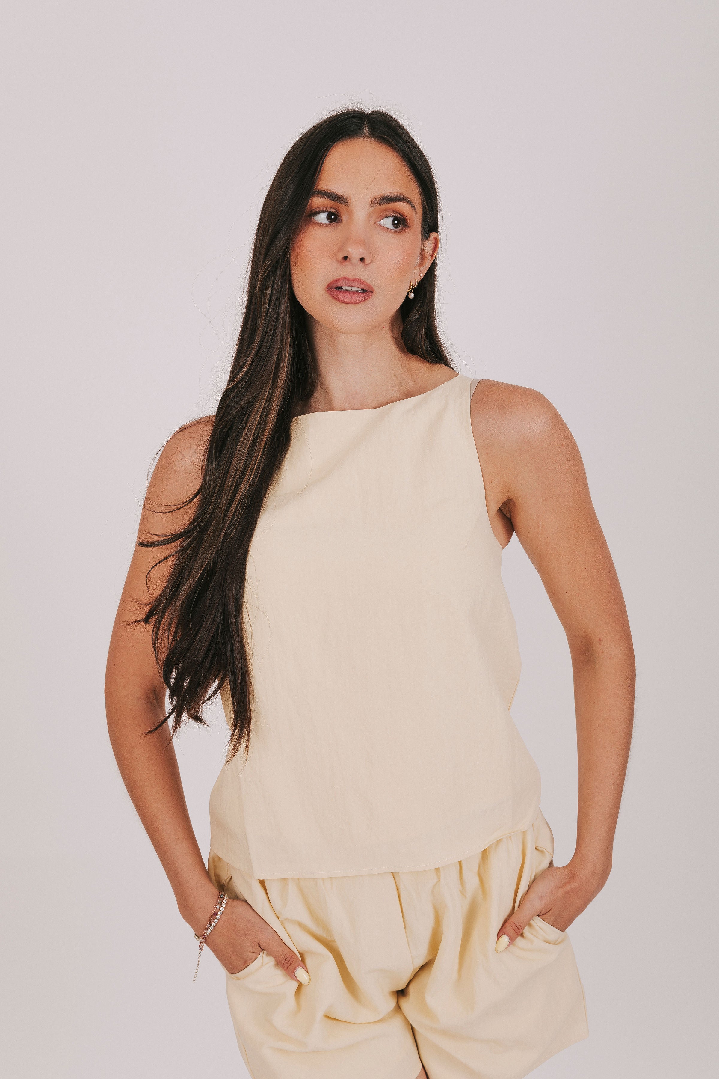 light yellow boatneck top