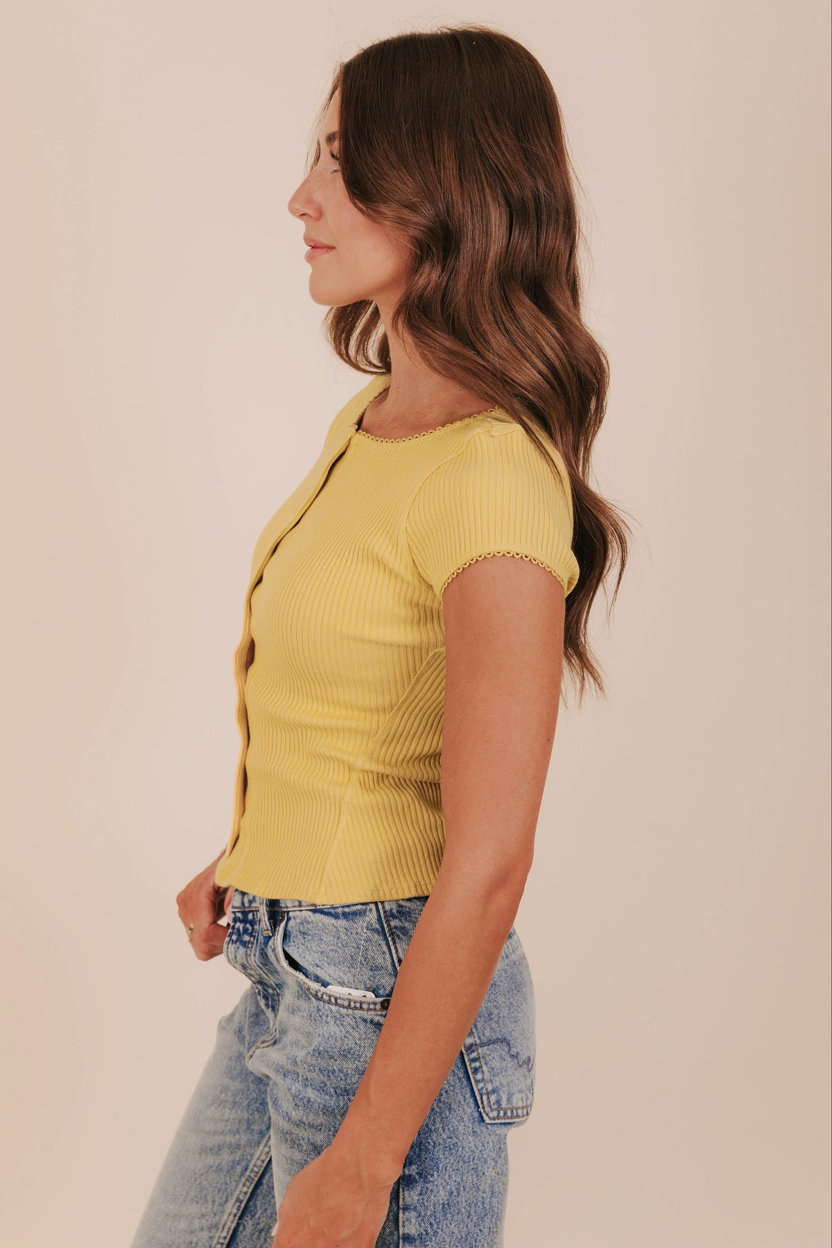 yellow button front ribbed top Free People side