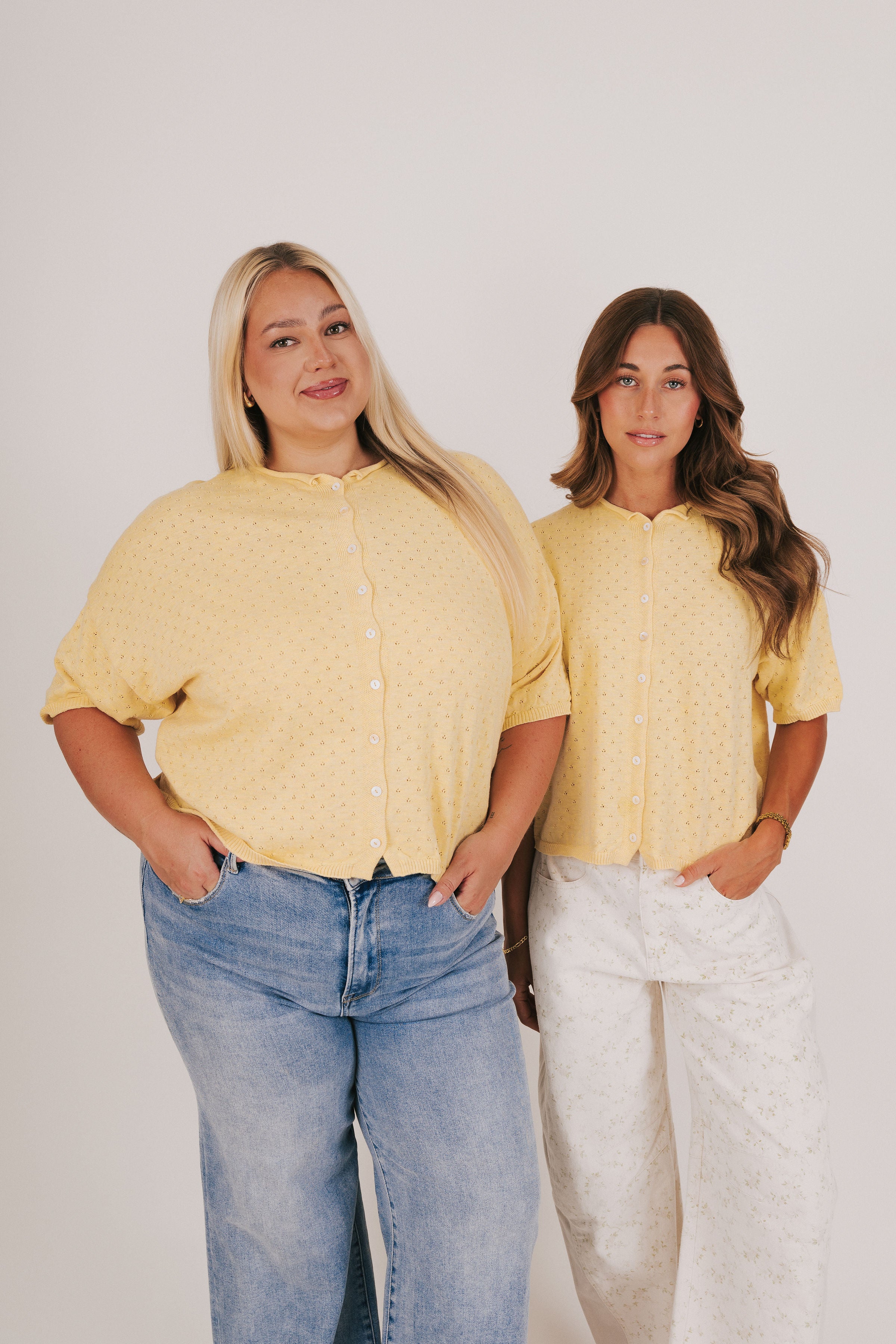 yellow pointelle buttoned top