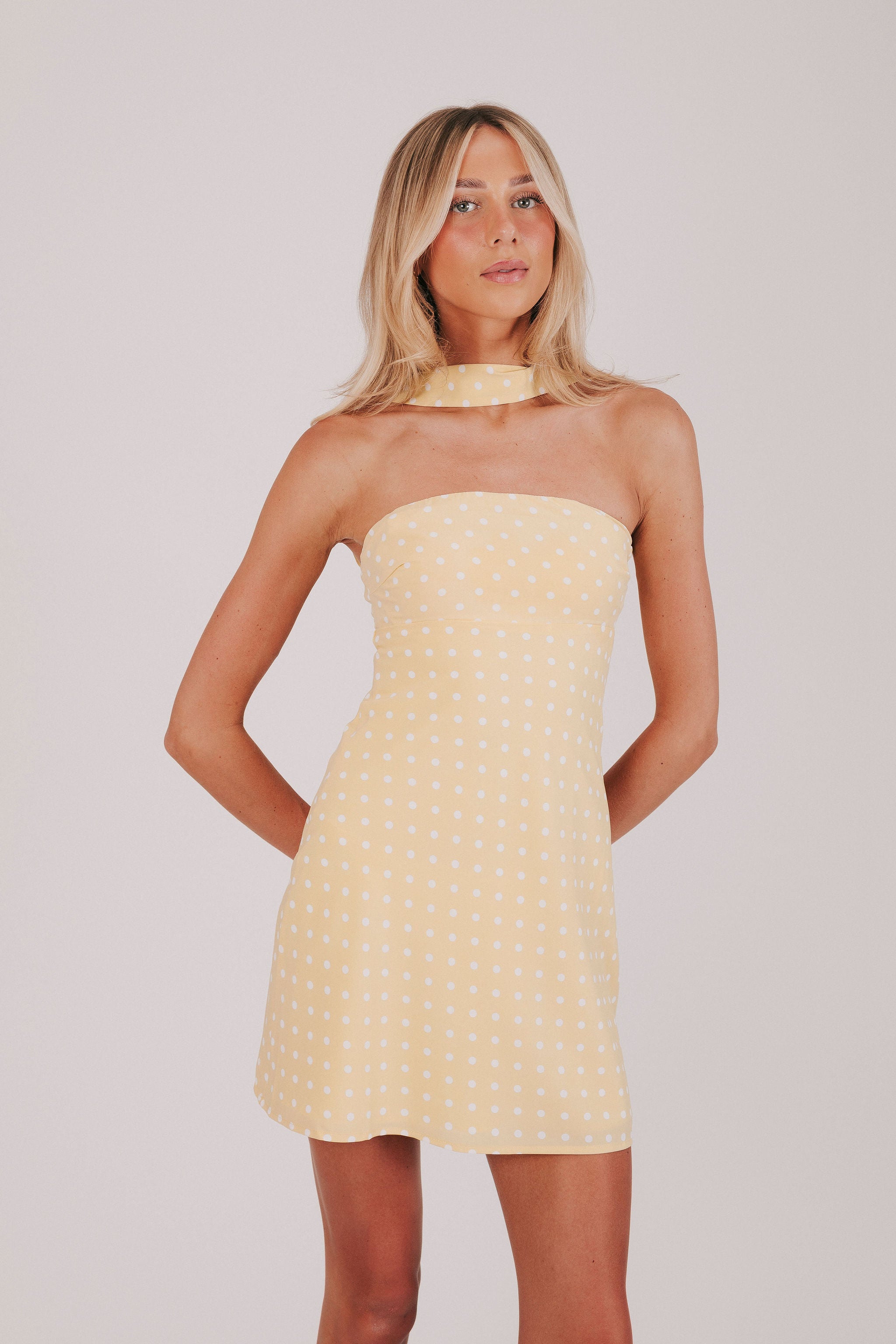 strapless yellow mini dress Shop 'Til You Drop Dress L / Pale Yellow