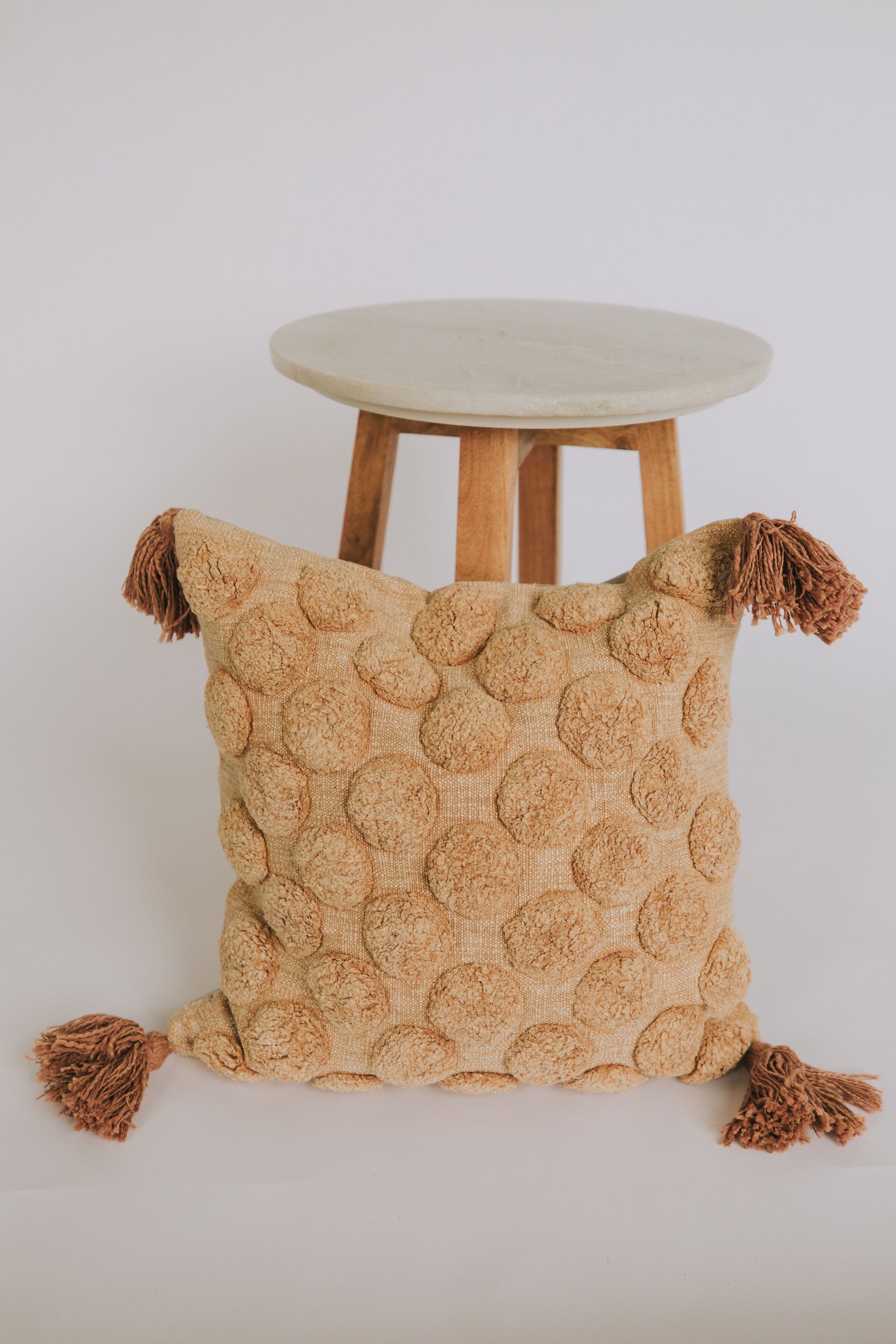 18" Cotton Pillow w/ Tufted Dots & Tassels