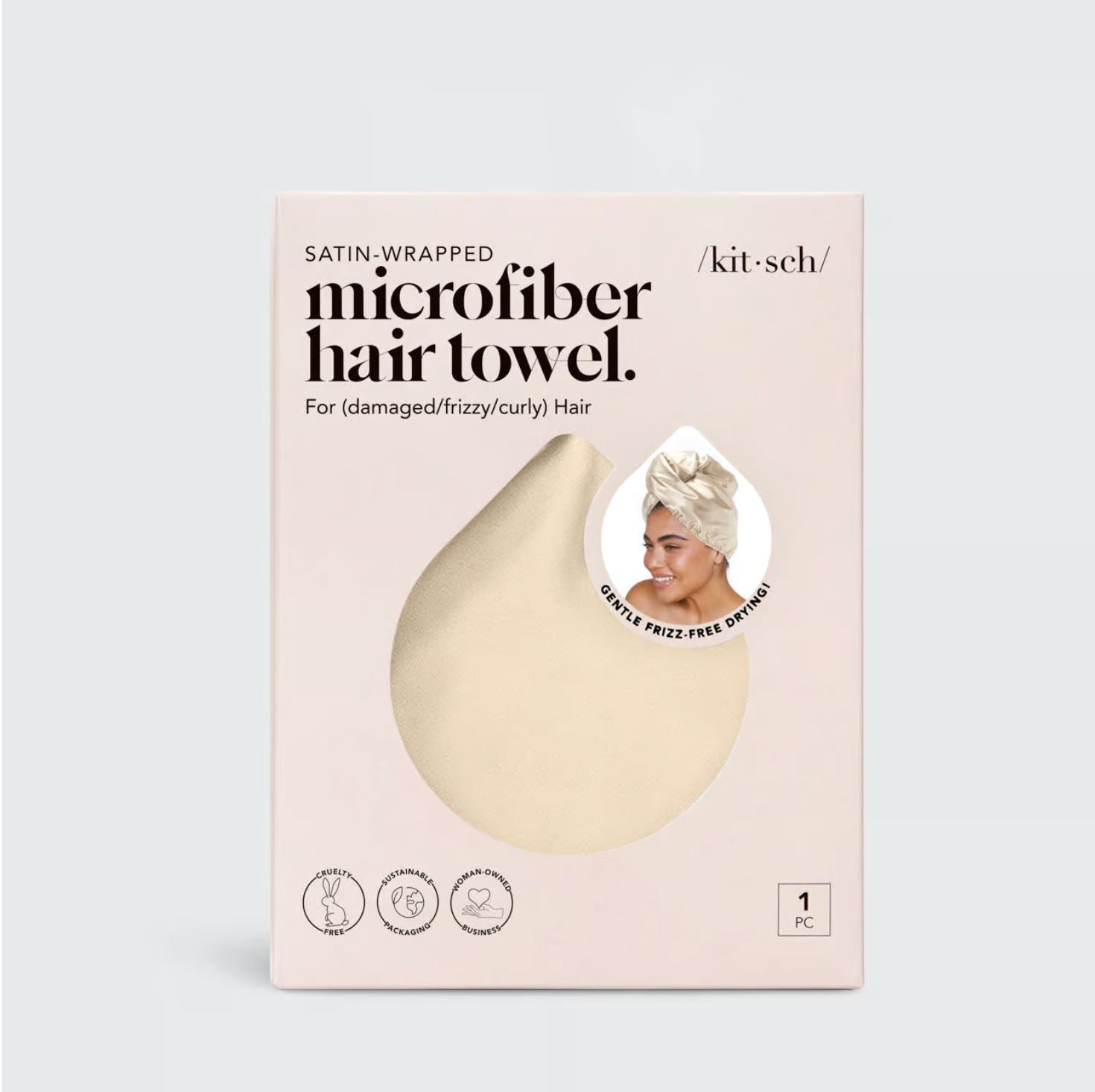 KITSCH - Satin Wrapped Microfiber Hair Towel in Champagne
