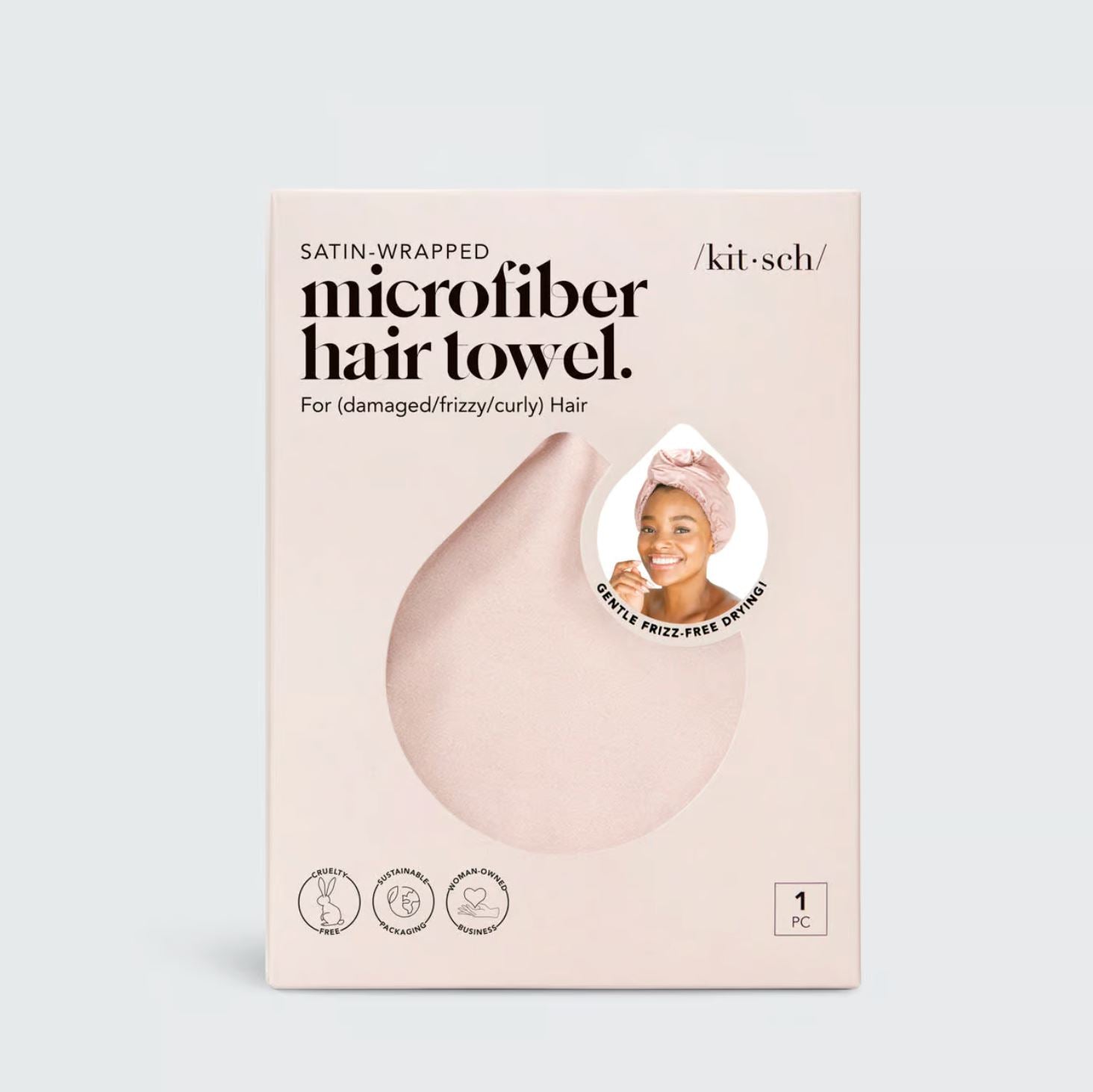 KITSCH - Satin Wrapped Microfiber Hair Towel in Blush