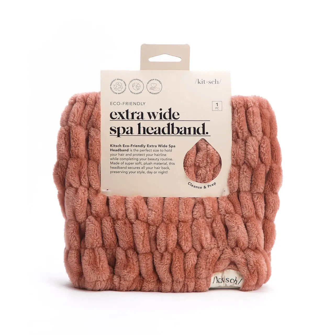 Pink spa headband with packaging on a white background