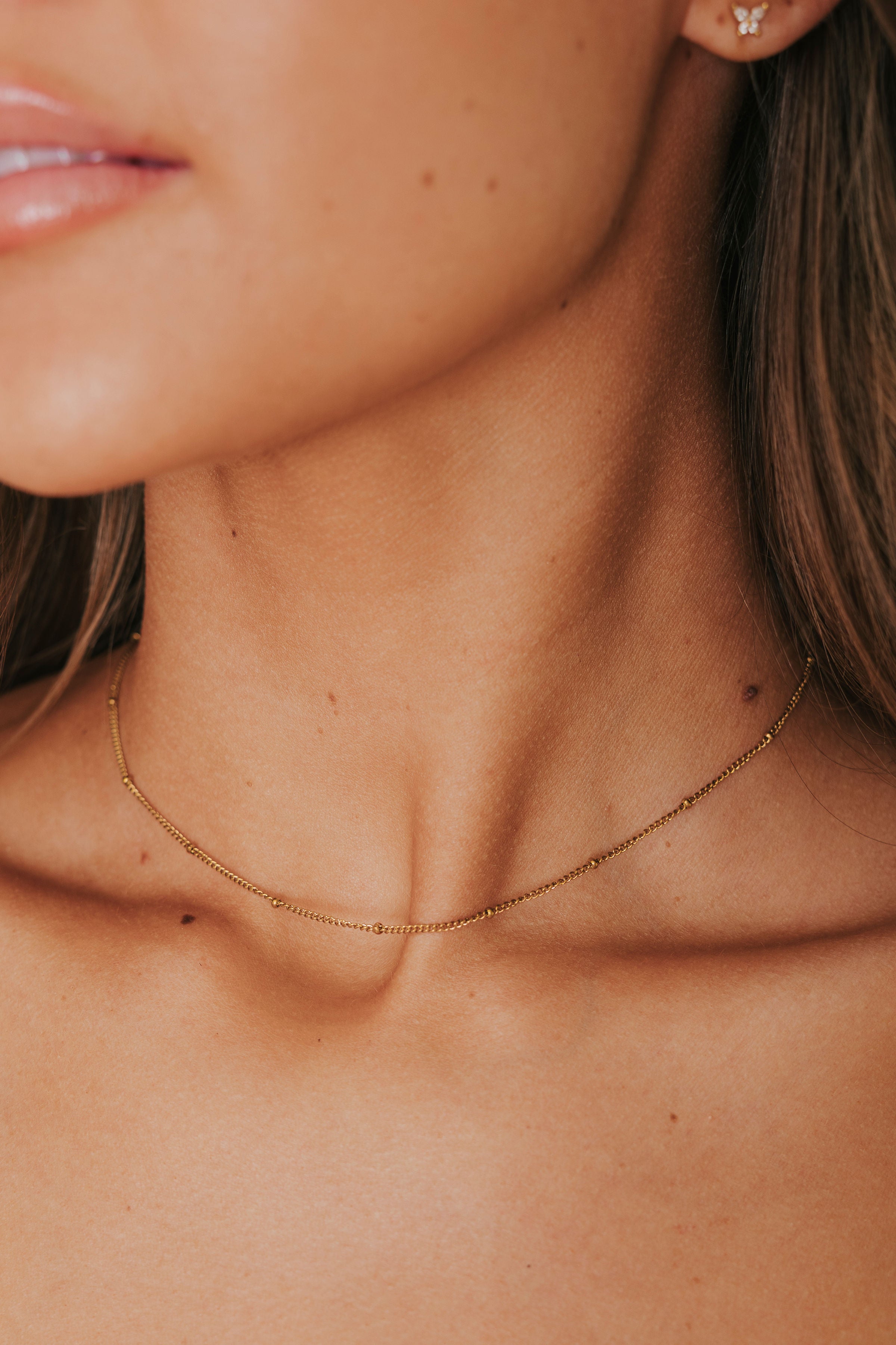 14k gold plated tiny ball chain necklace